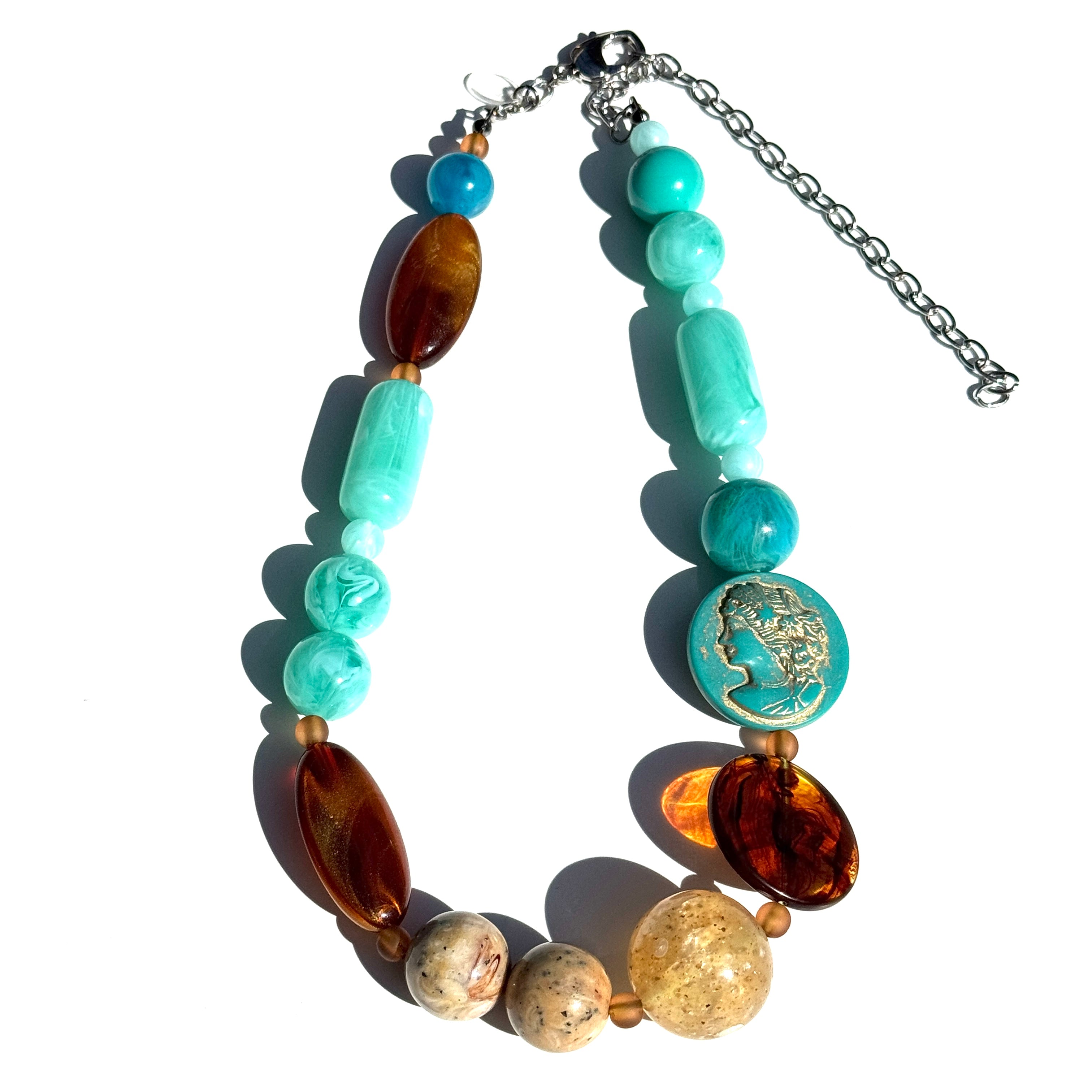Turquoise Cameo Coin Necklace
