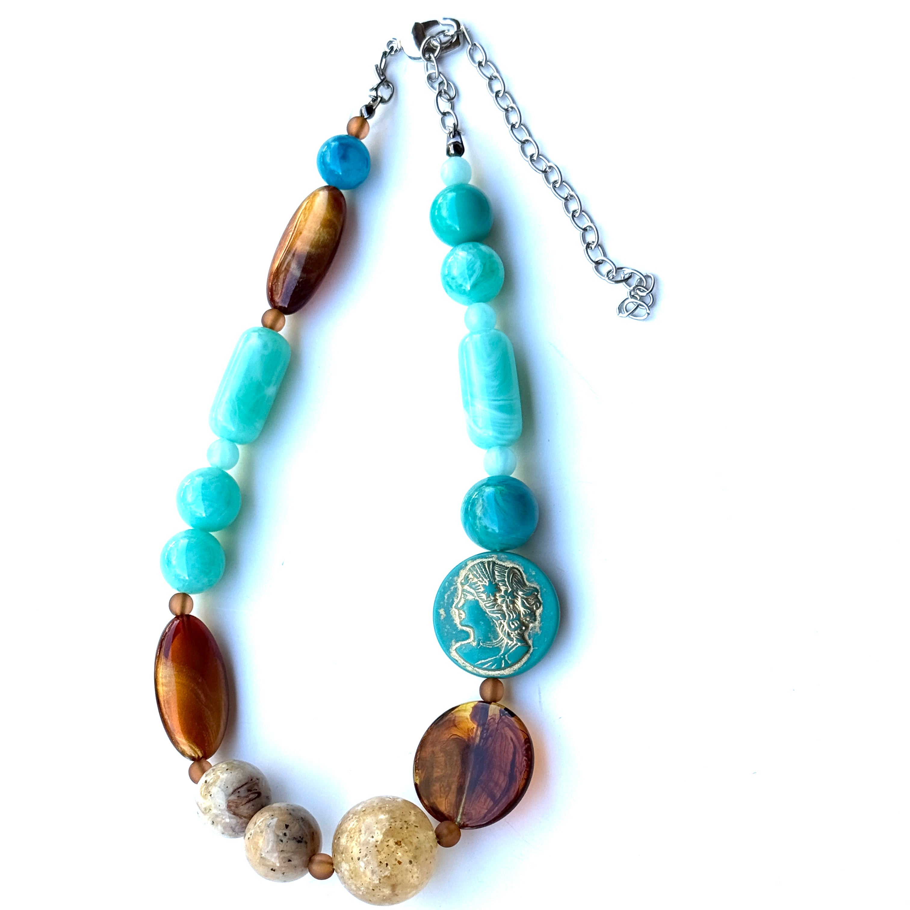 Turquoise Cameo Coin Necklace