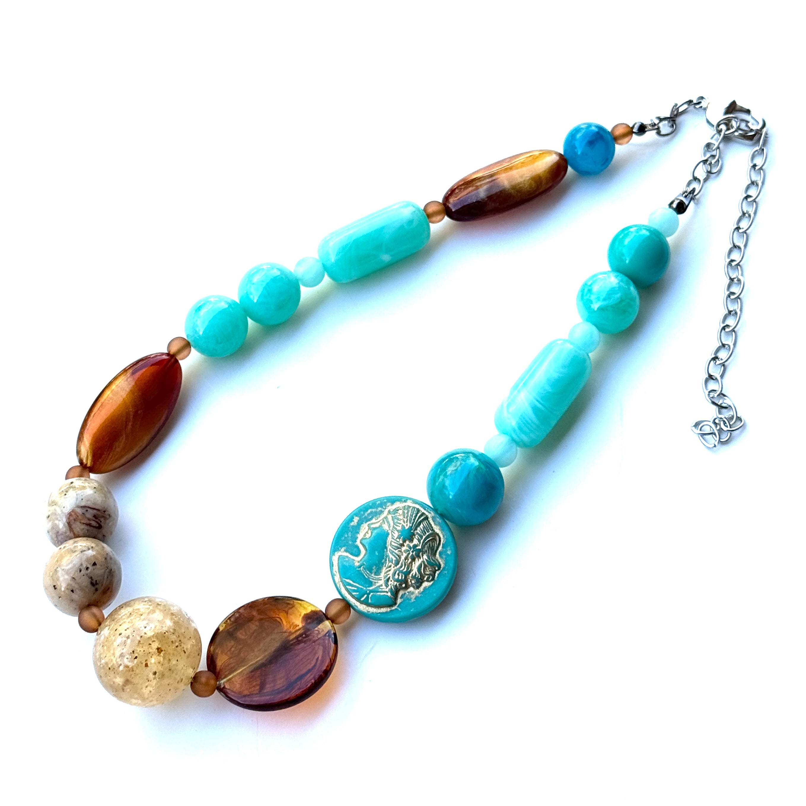 Turquoise Cameo Coin Necklace