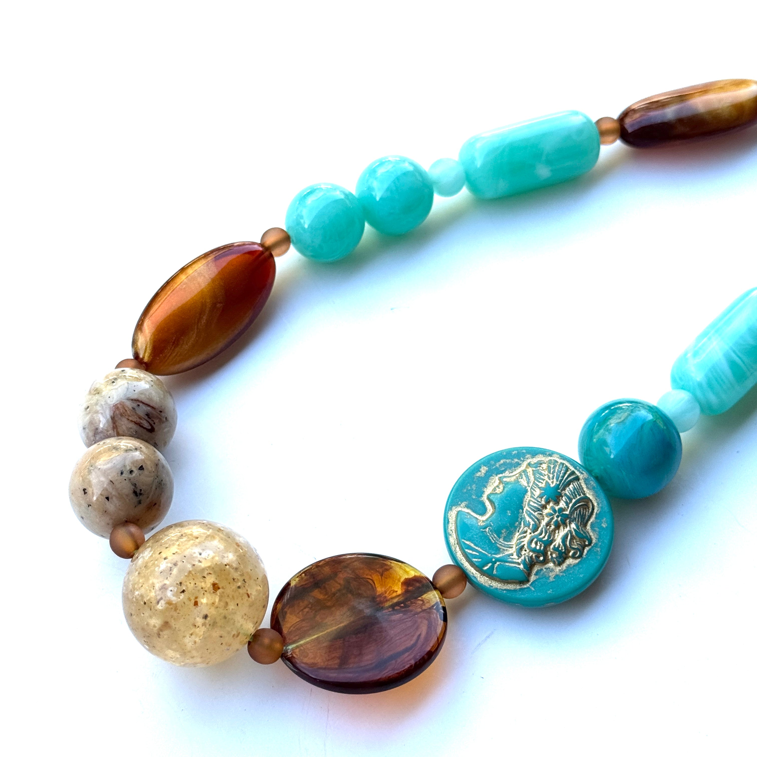 Turquoise Cameo Coin Necklace