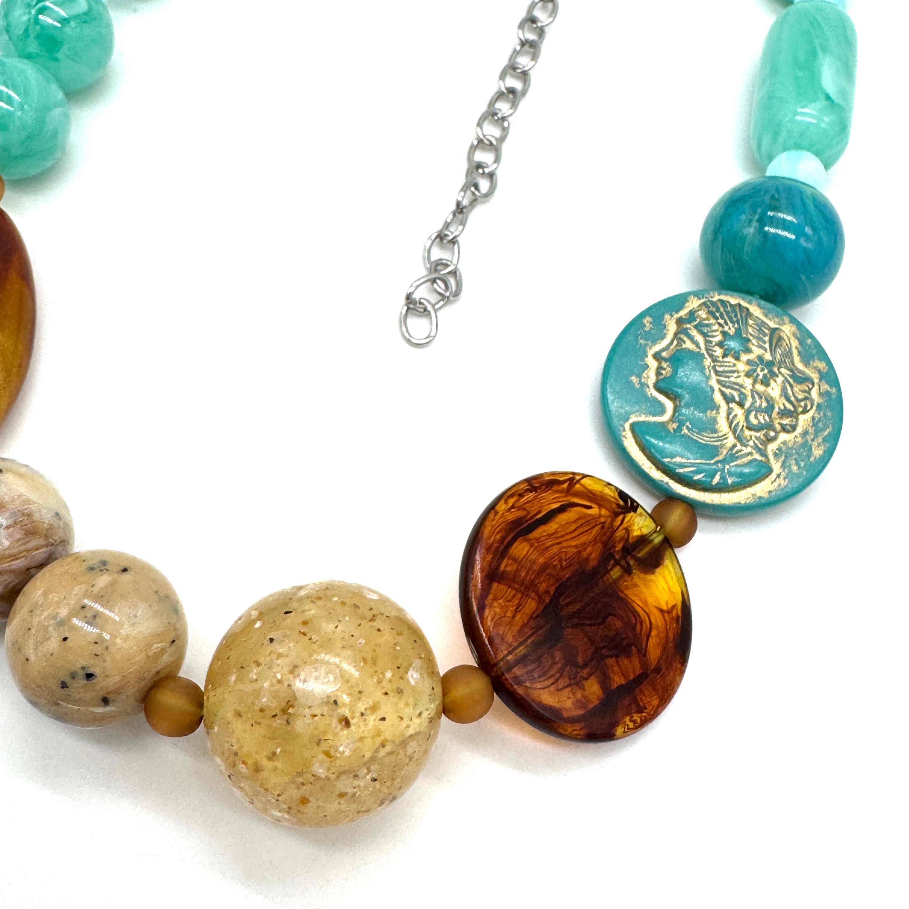 Turquoise Cameo Coin Necklace