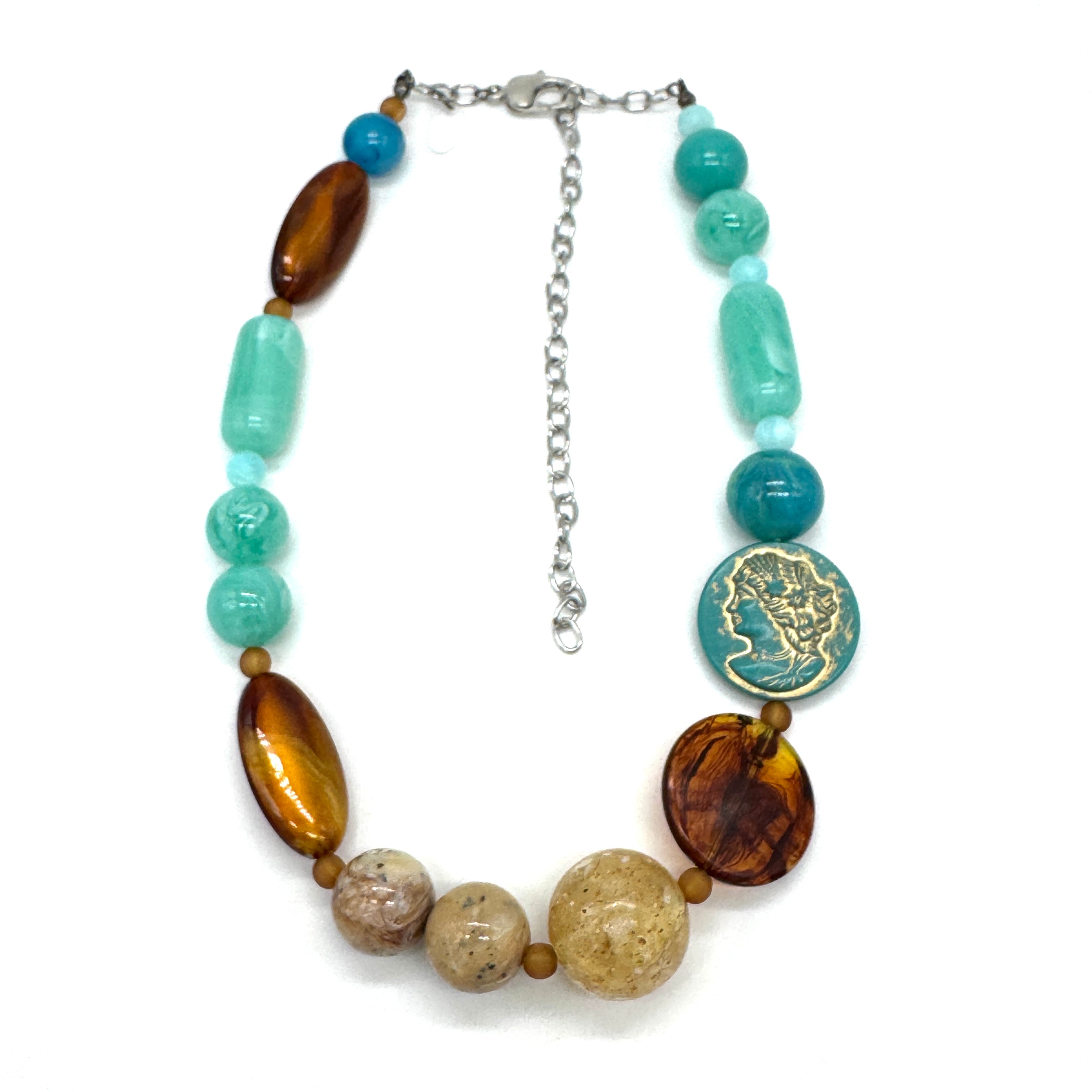 Turquoise Cameo Coin Necklace
