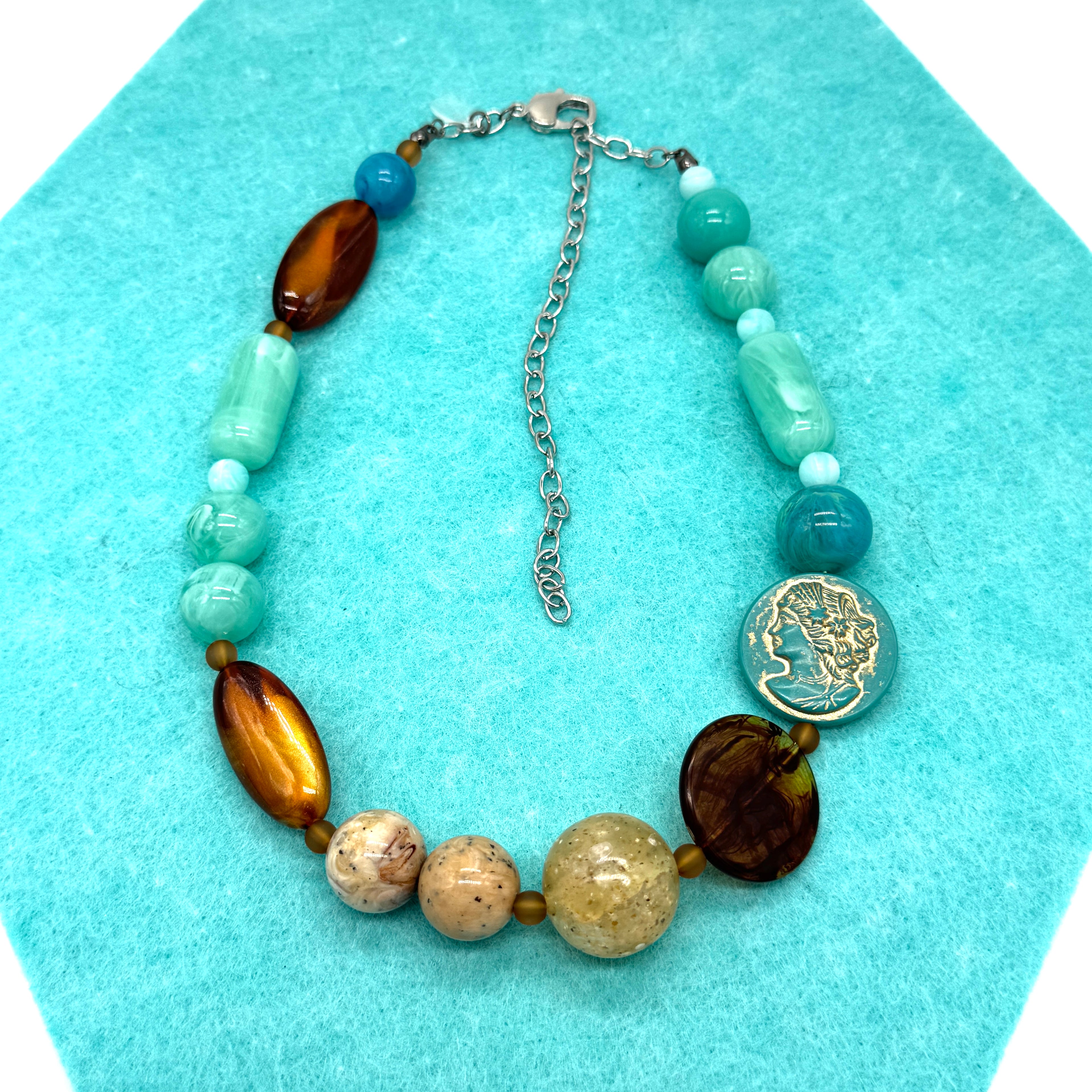 Turquoise Cameo Coin Necklace