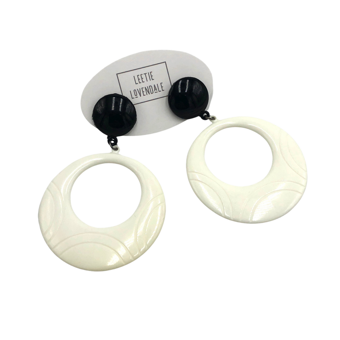 Black &amp; Cream Deco Donut Earrings