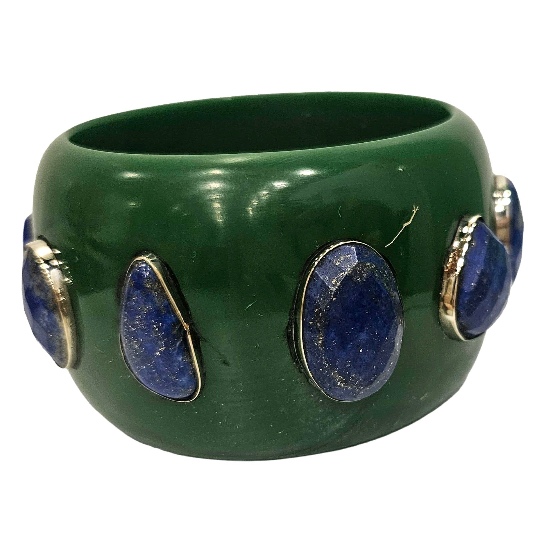 Green & Lapis Gems Resin Bangle Bracelet - Mondo