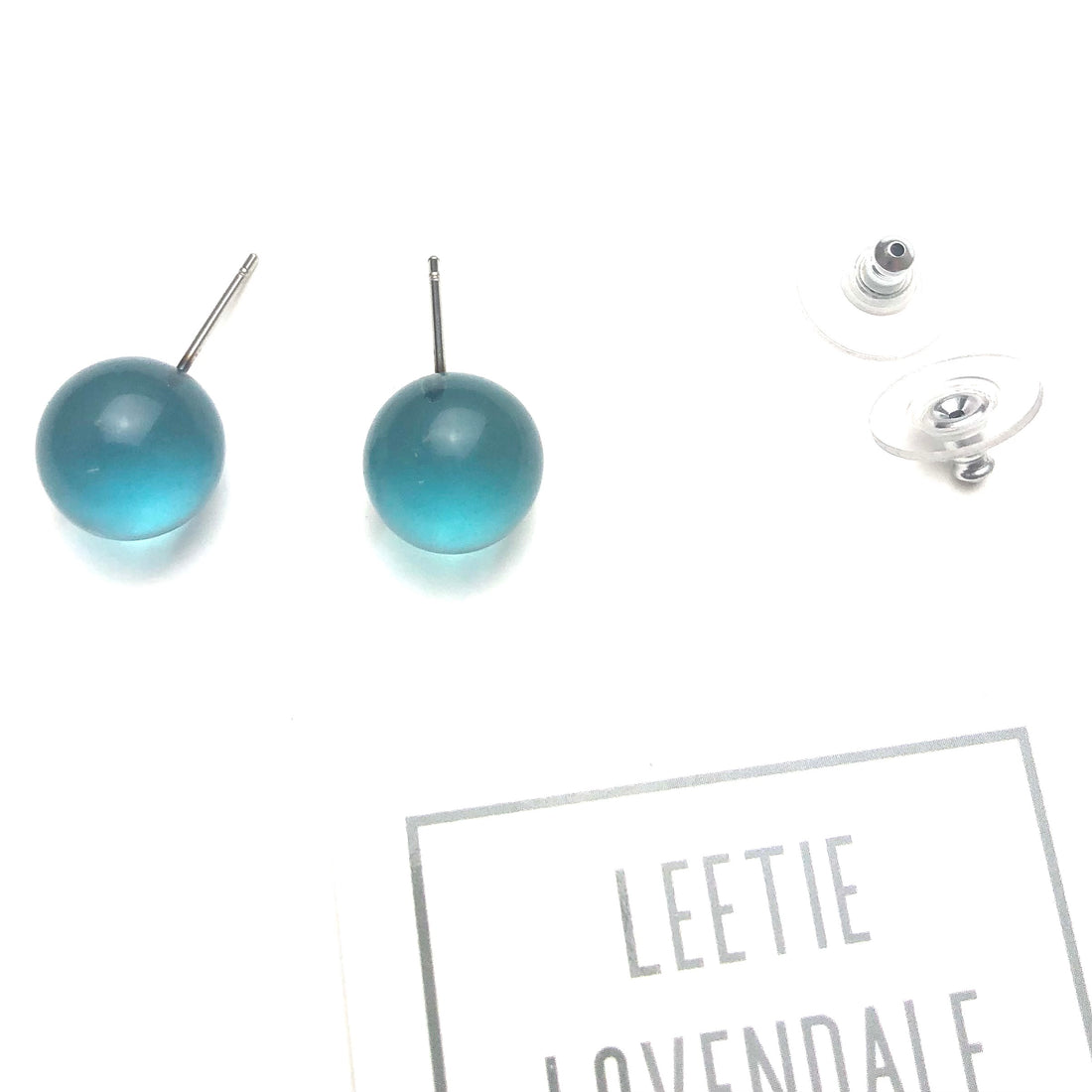 Transparent Zircon Blue Lucite Ball Stud Earrings