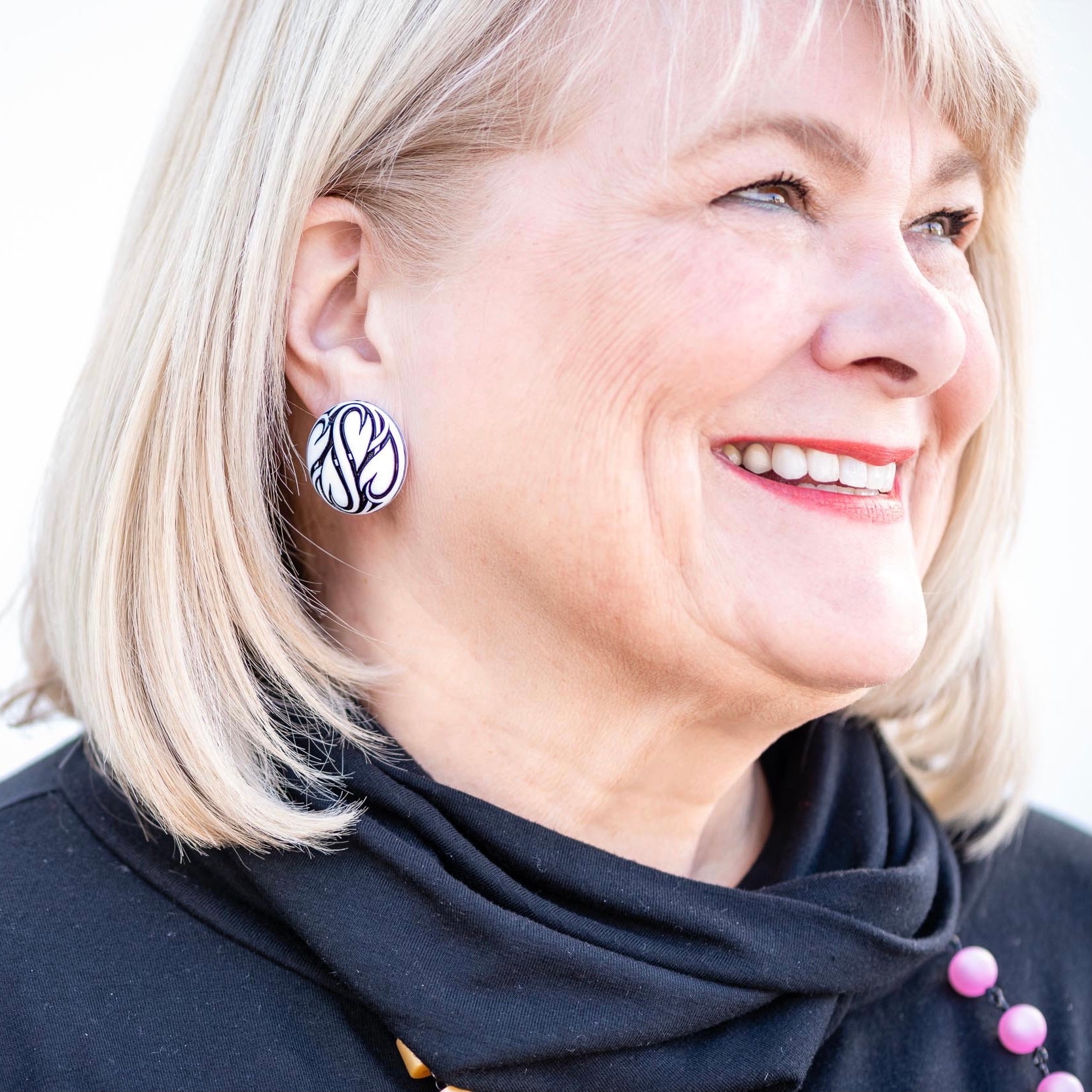 Pink Hearts Aflame Retro Button Stud Earrings