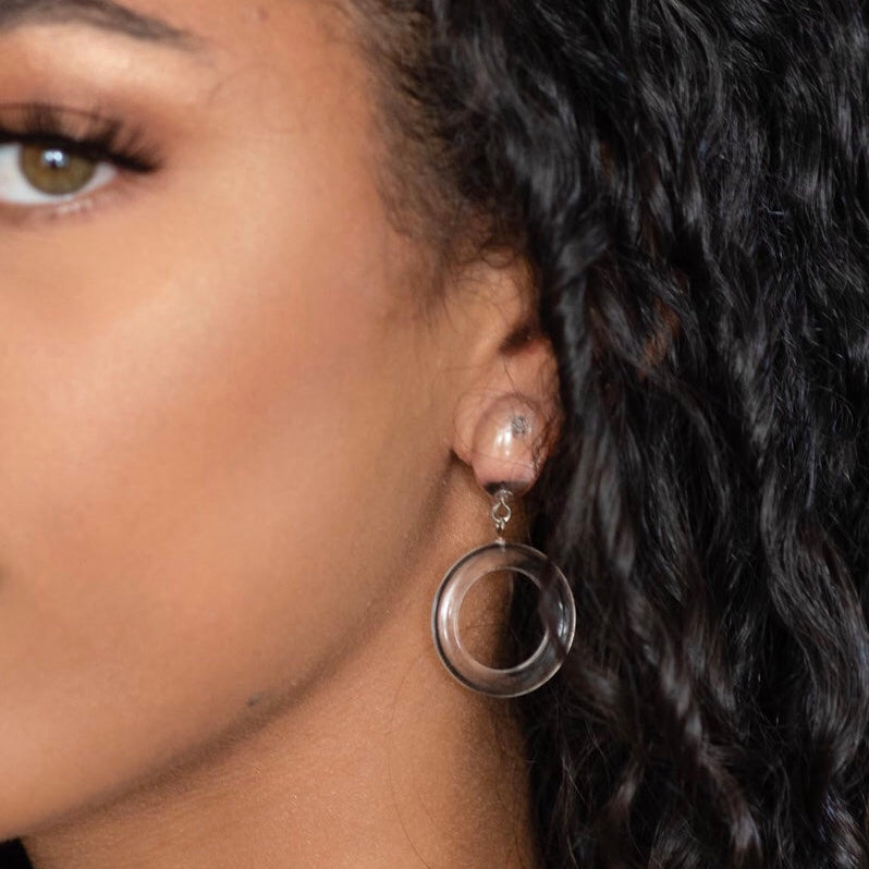 clear hoop drop earrings