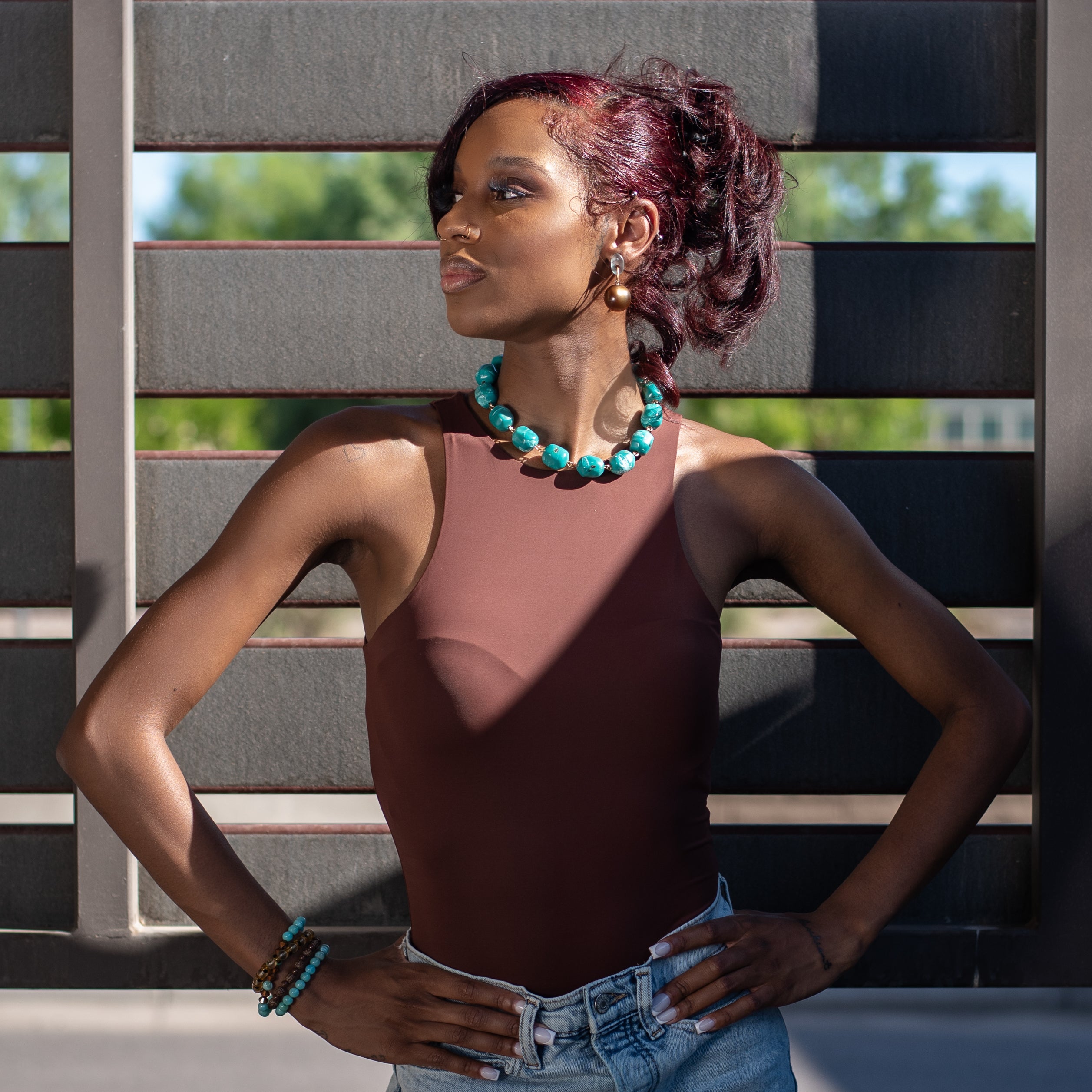 Ice Blue & Chocolate Gold Drop Earrings *