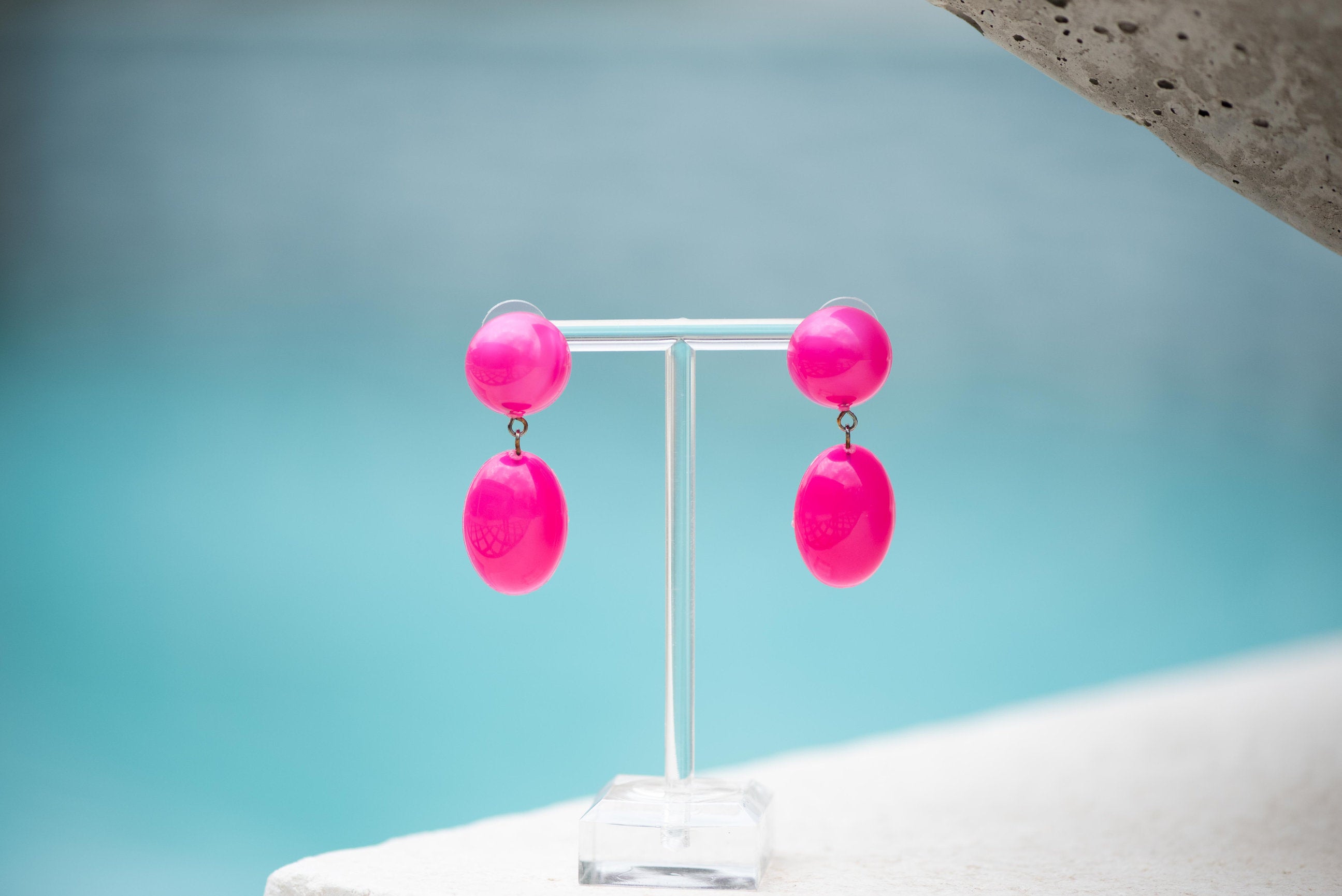 Hot Pink Aura Glow Jelly Bean Earrings