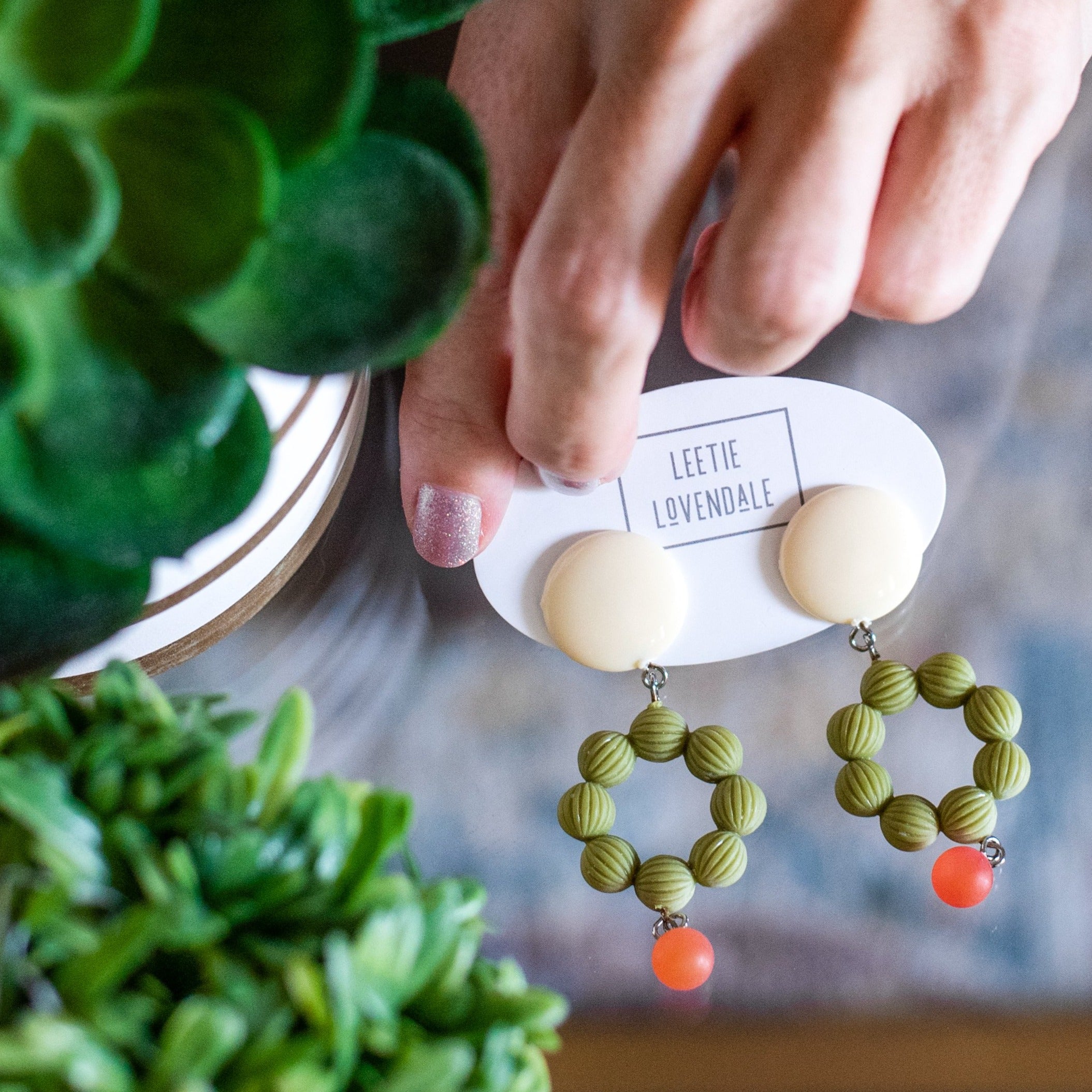 olive cream earrings