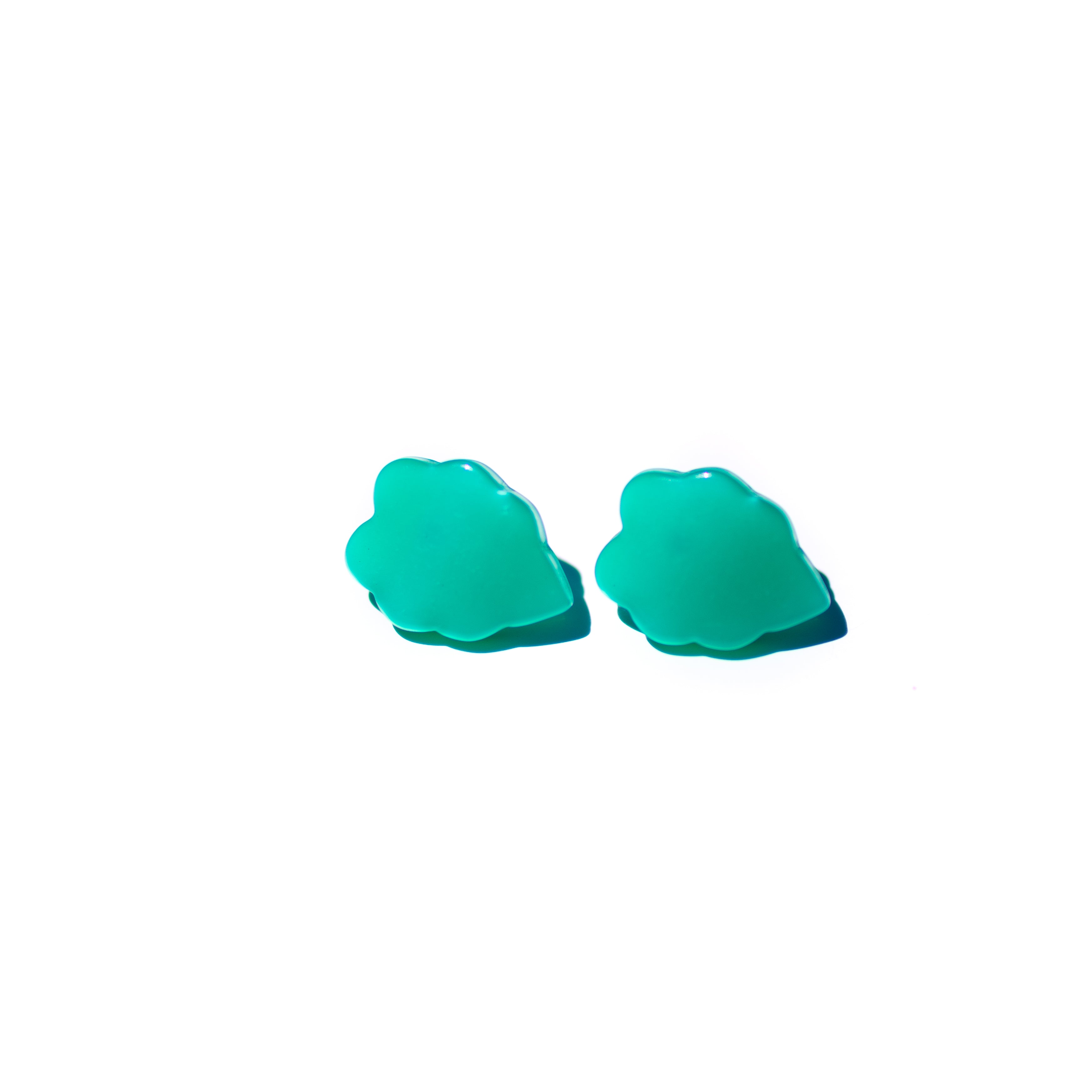Teal Green Moonglow Leaf Stud Earrings