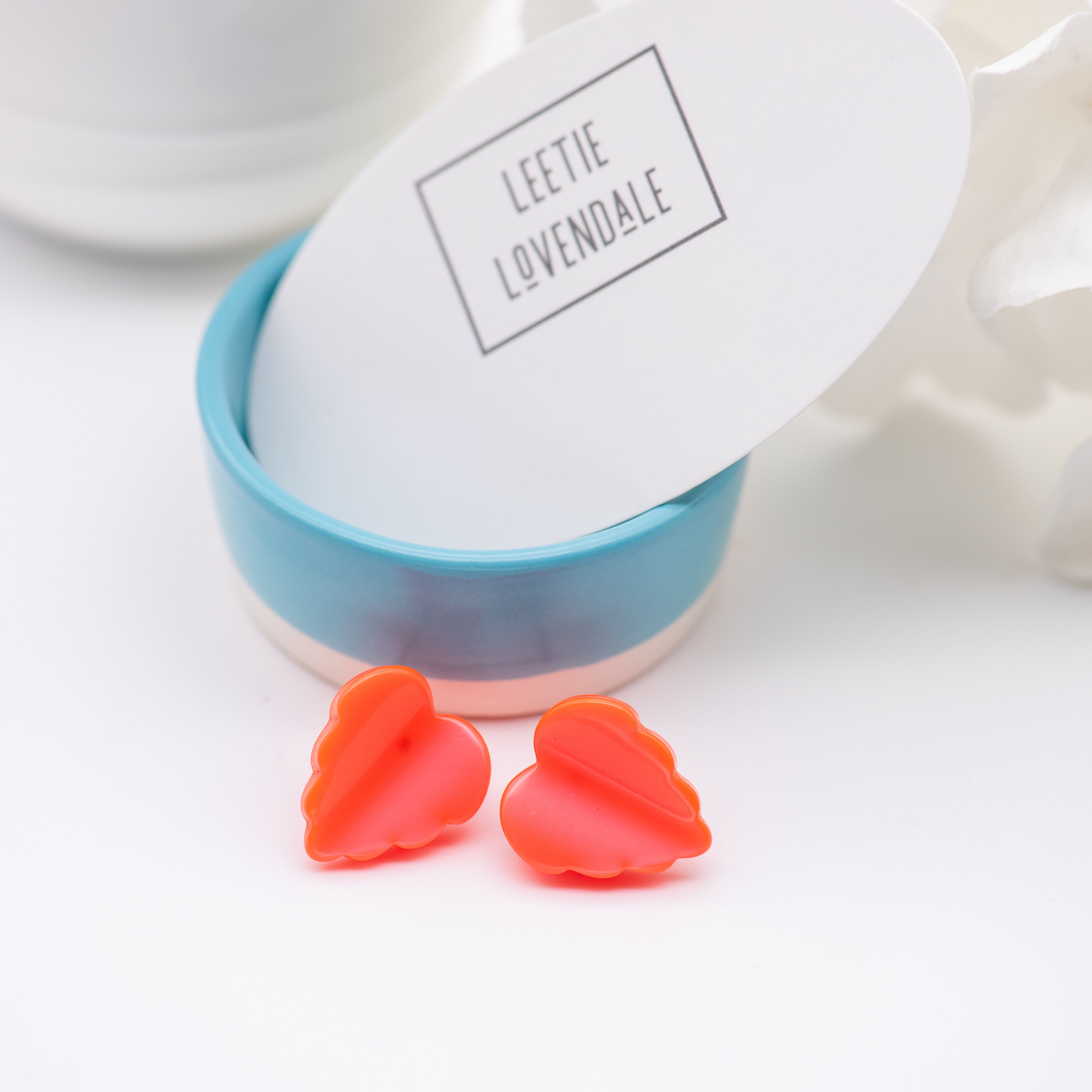 Bright Orange Moonglow Jagged Leaf Stud Earrings