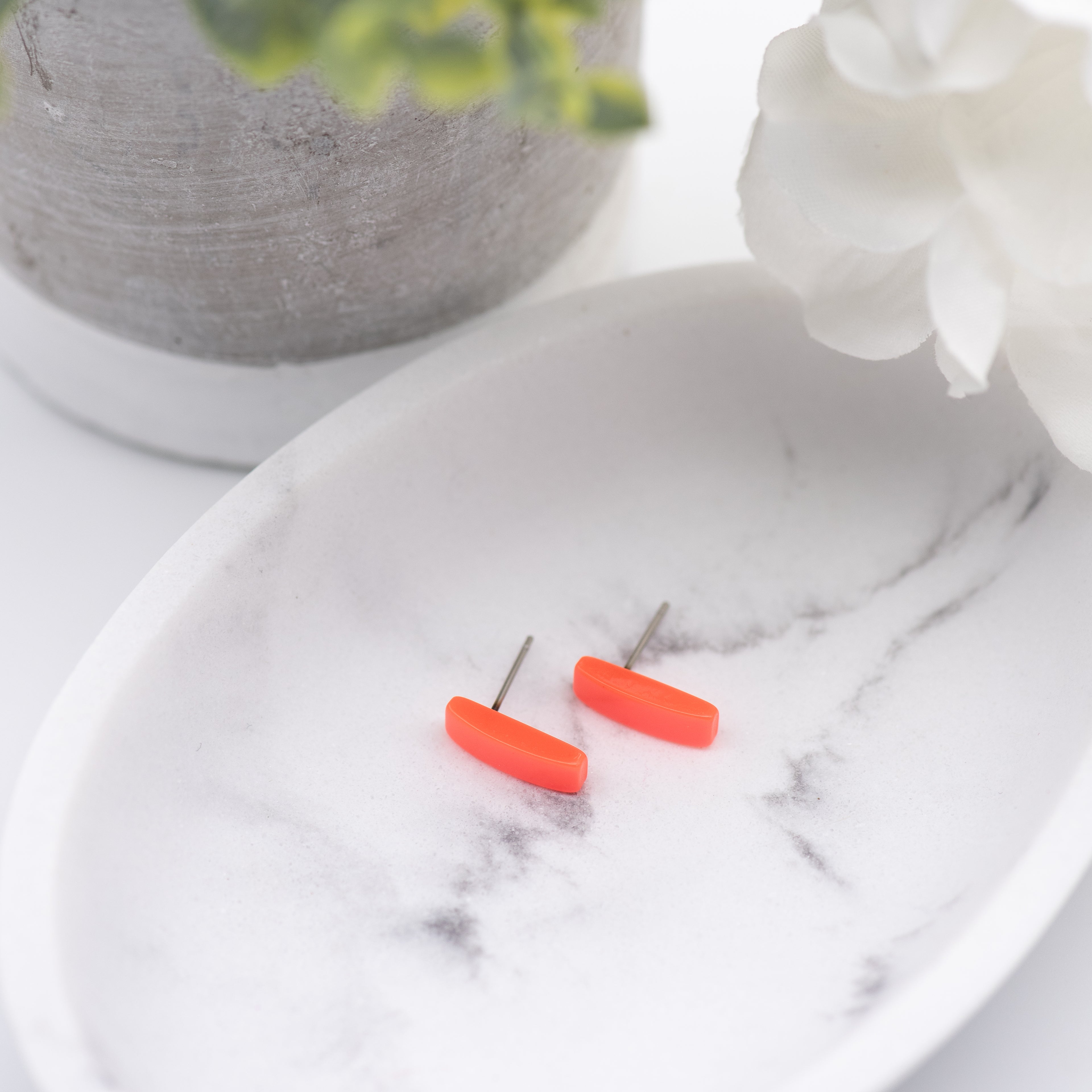 Neon Orange Moonglow Rectangle Stud Earrings