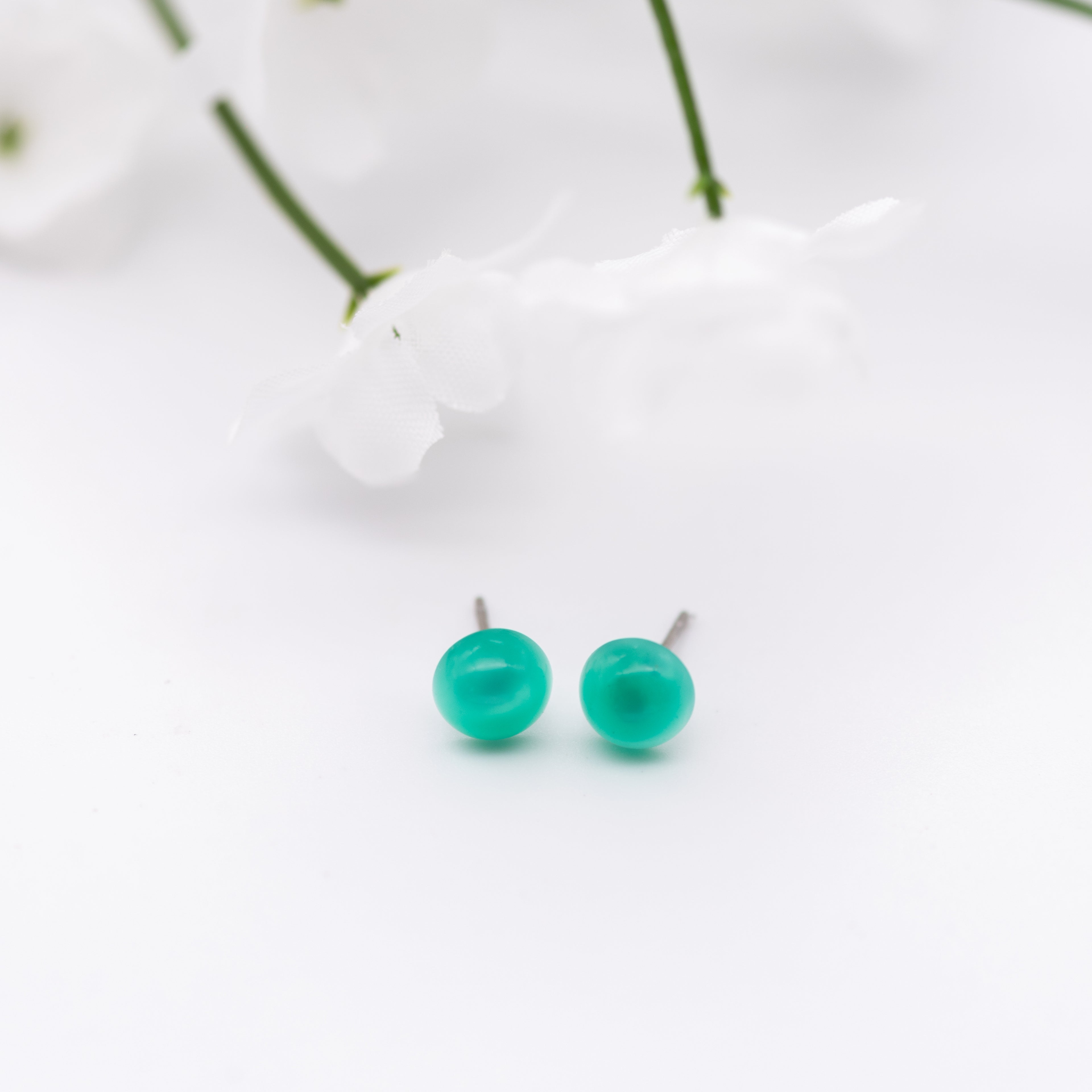 Green Moonglow Minimalist Retro Button Stud Earrings