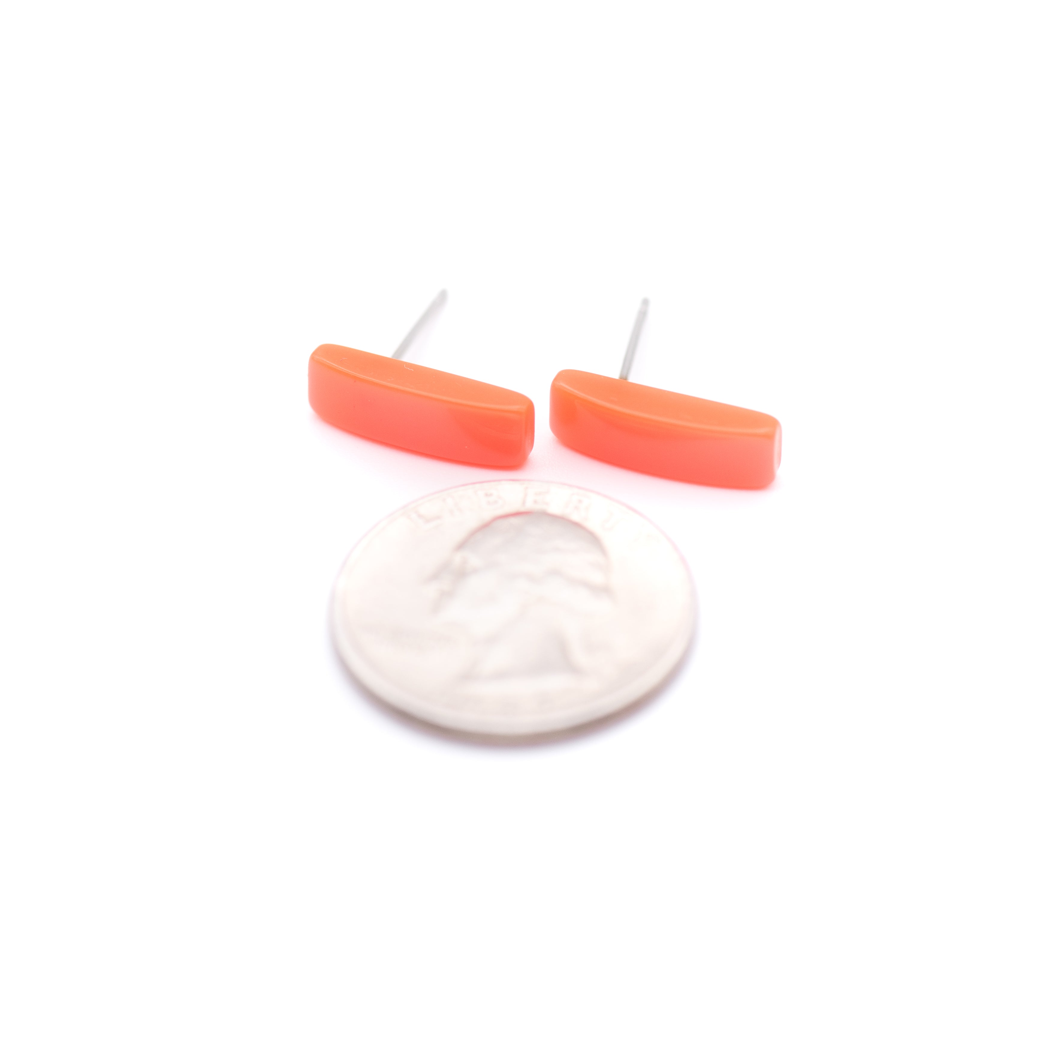 Neon Orange Moonglow Rectangle Stud Earrings