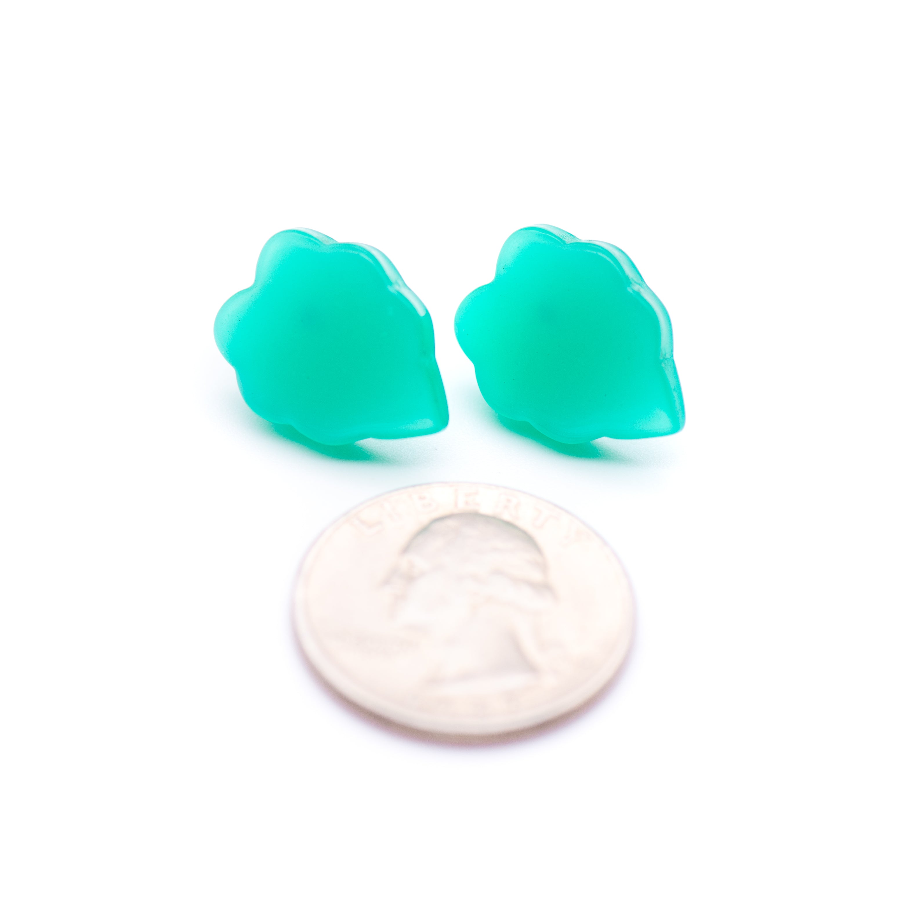 Teal Green Moonglow Leaf Stud Earrings