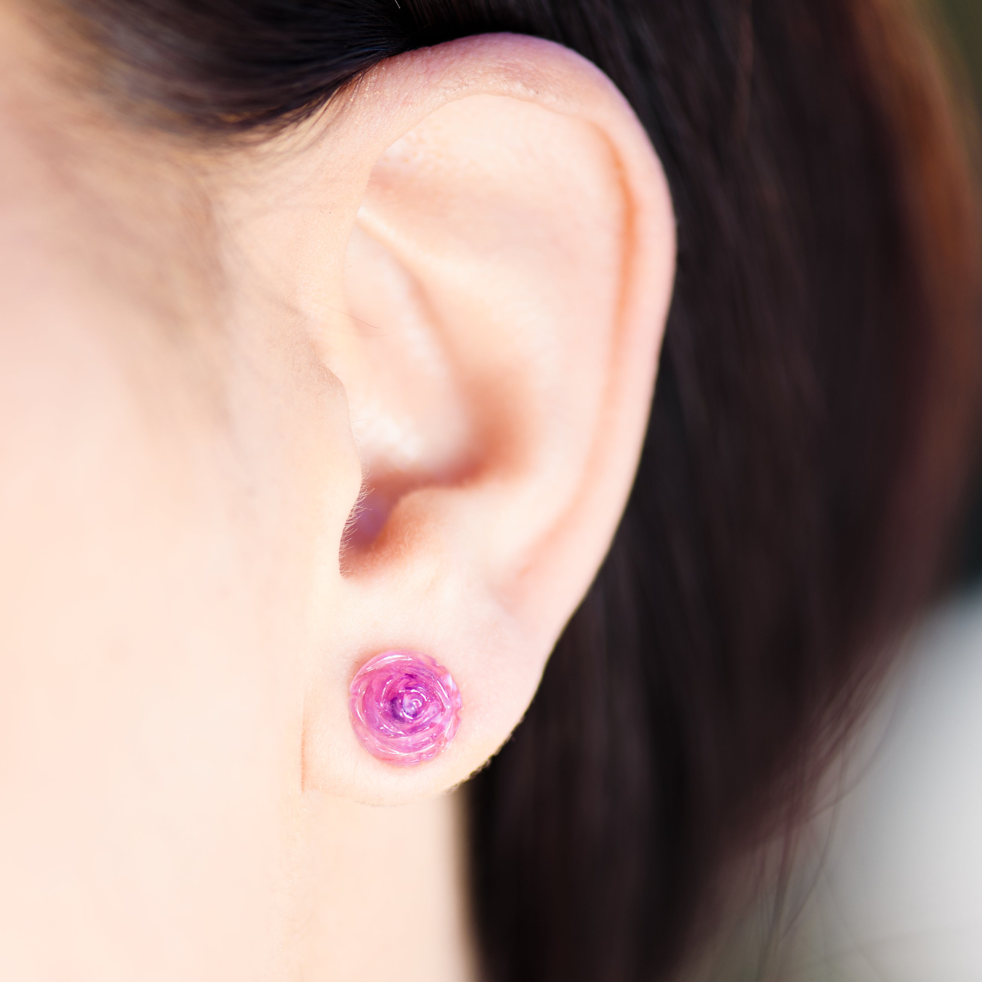 Cream White Carved Rose Stud Earrings