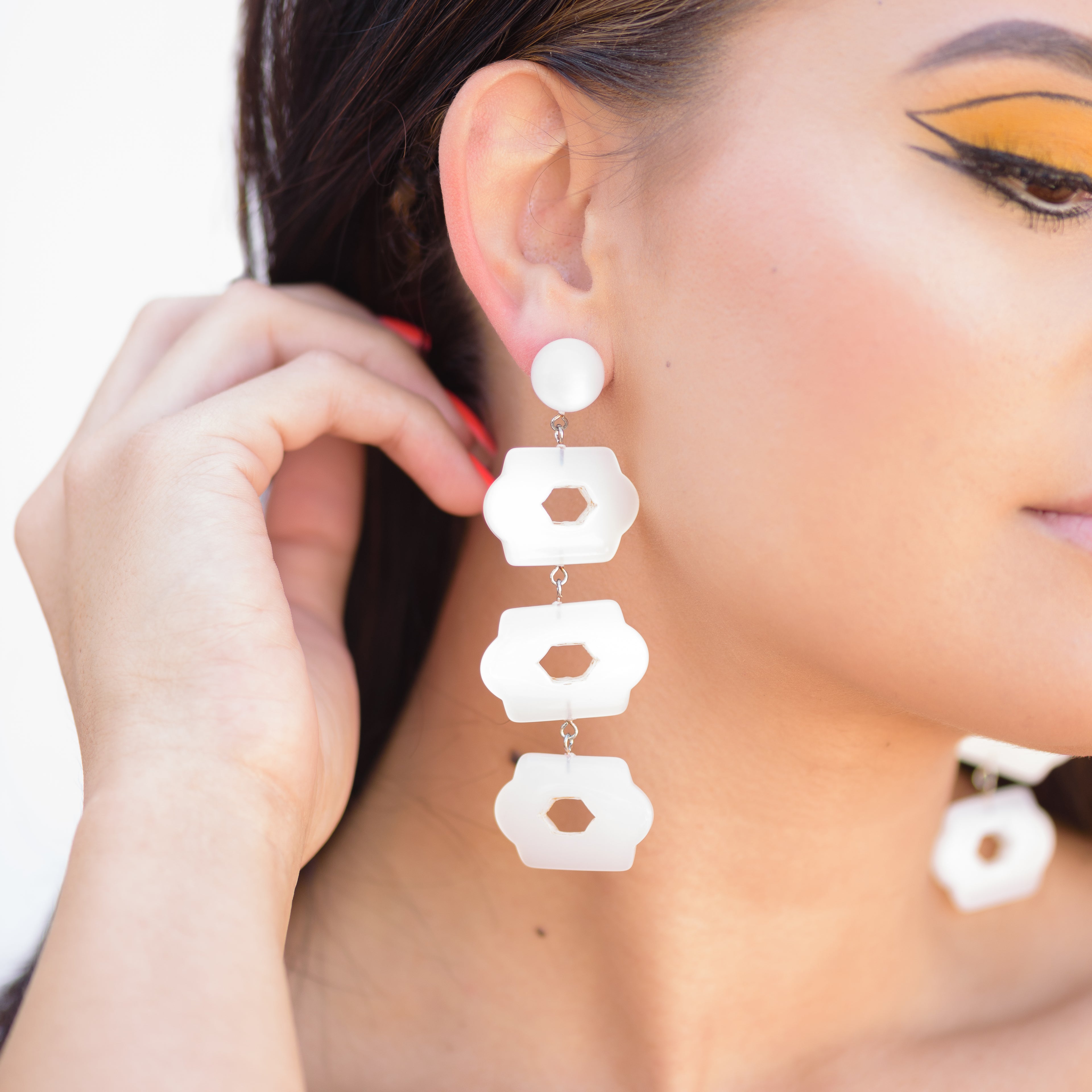 White Lattice Moonglow Statement Earrings