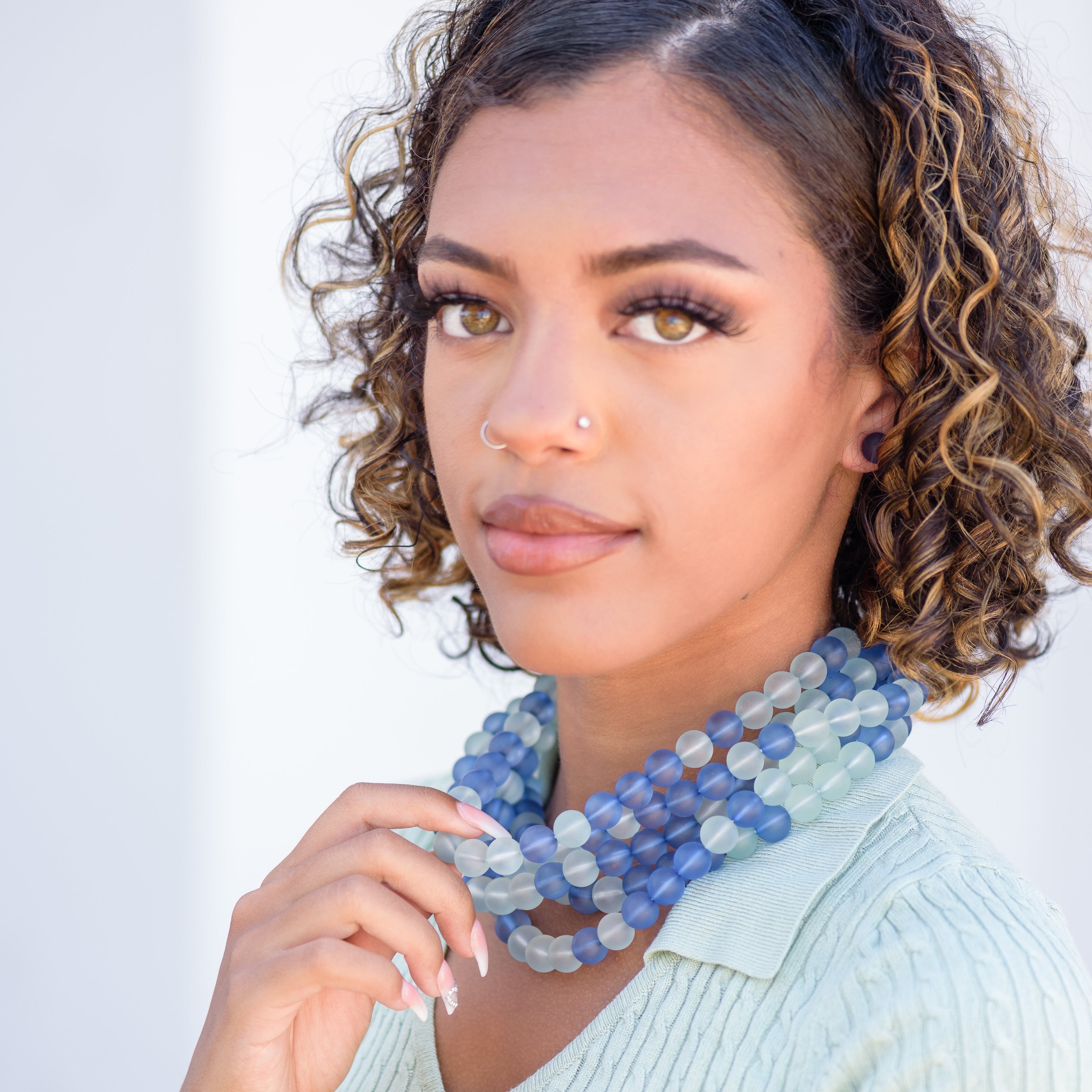 Navy and Teal Frosted Lucite Sylvie Statement Necklace