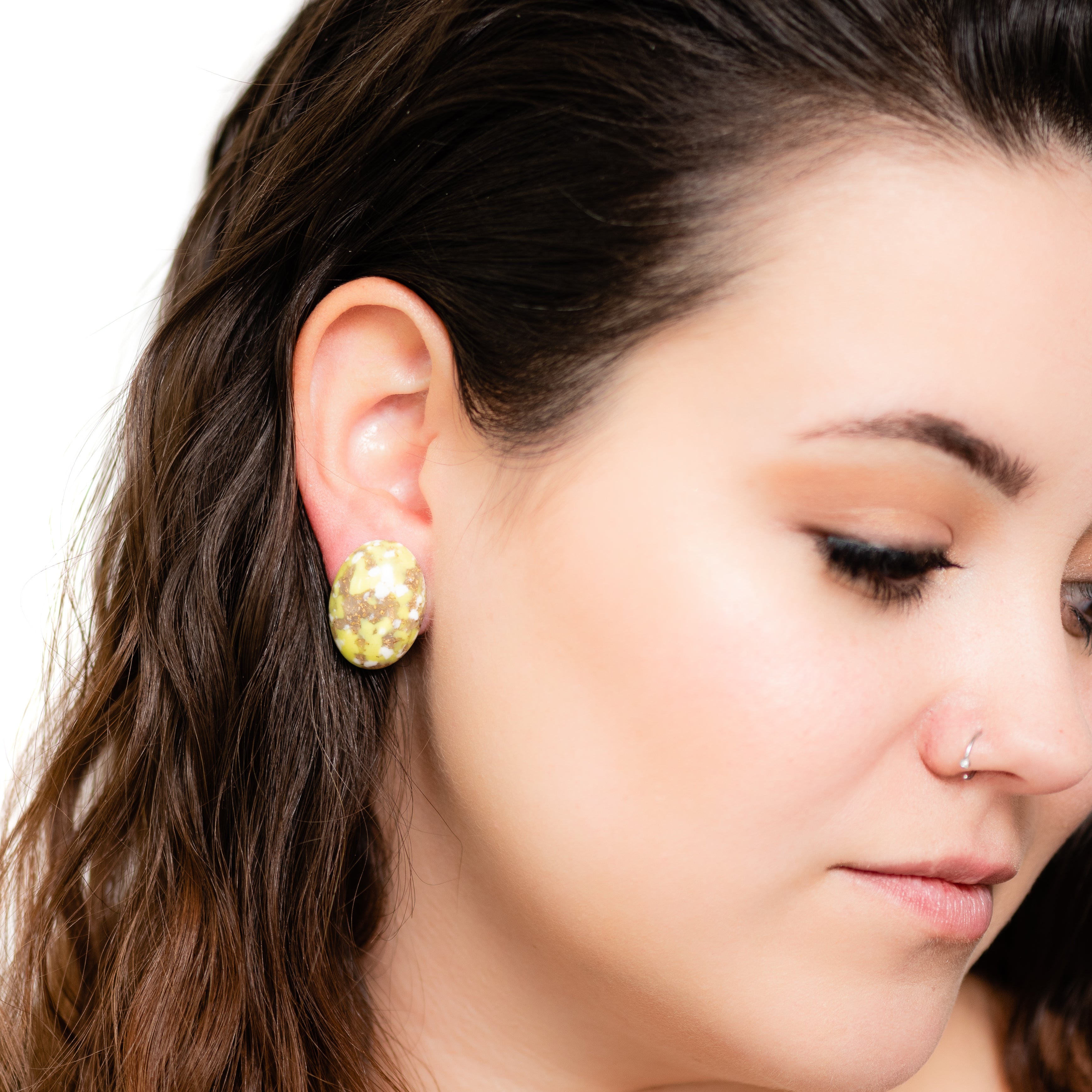 yellow goldstone oval studs