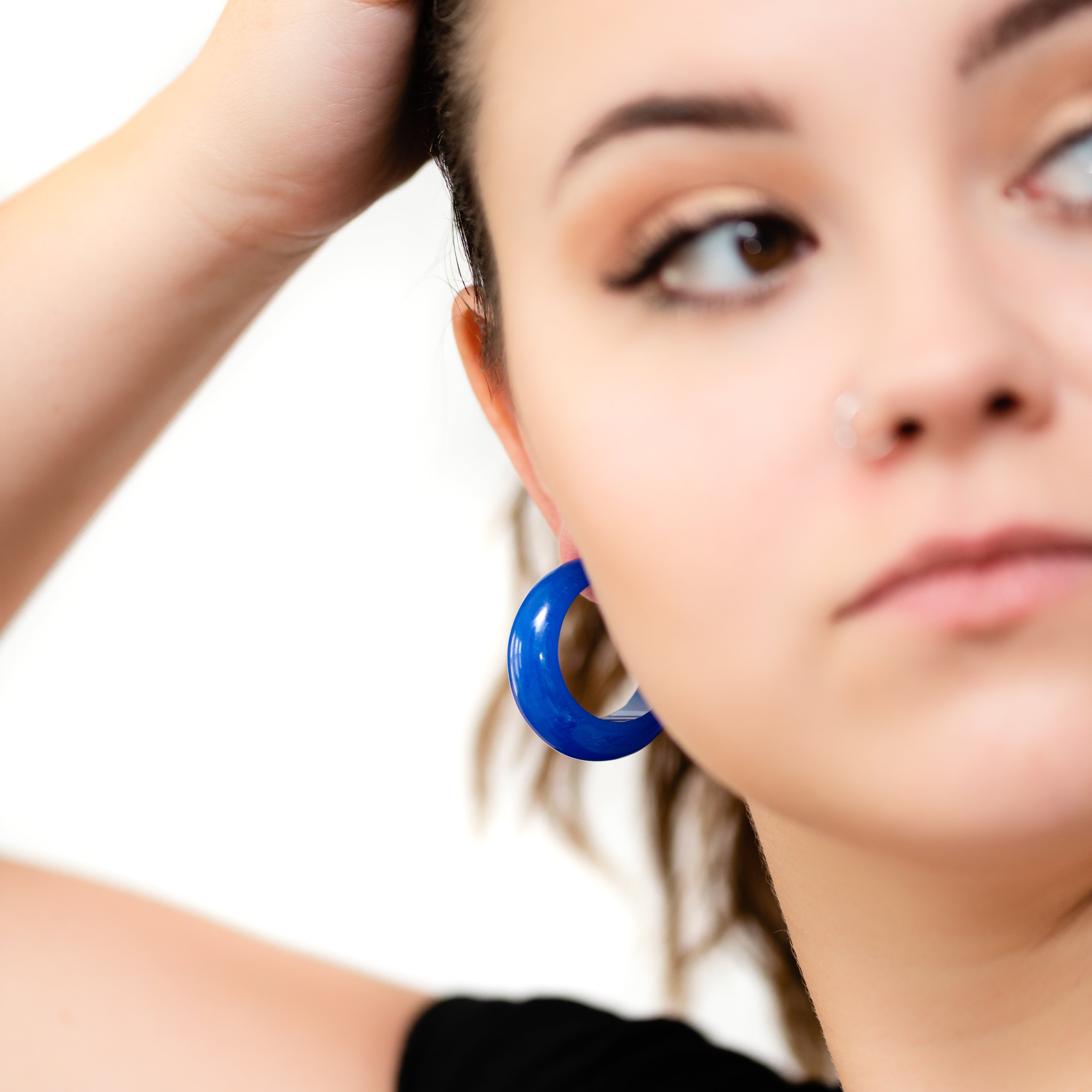 Electric Blue Marbled Chunky Hoop Earrings