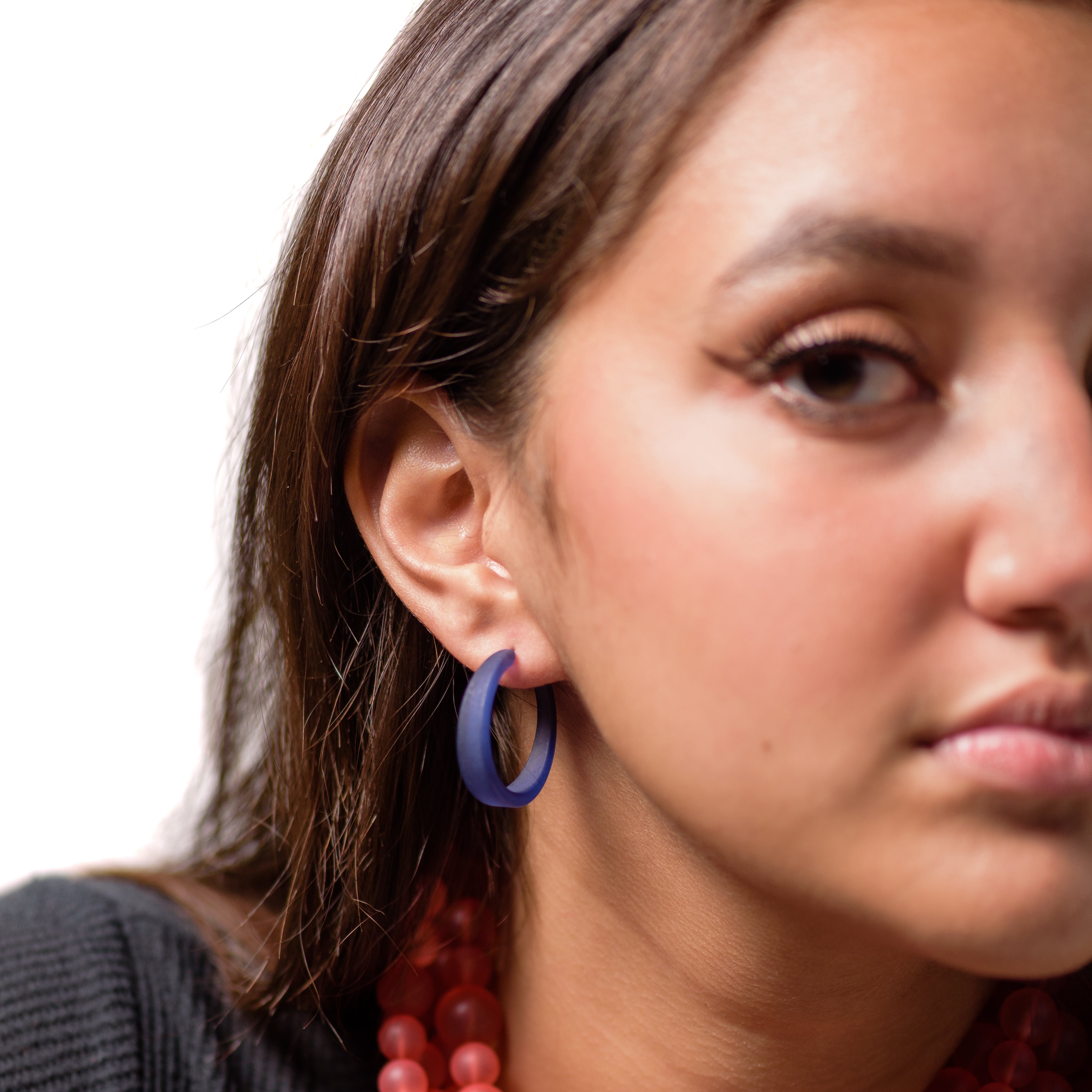 Denim Blue Frosted Lola Hoop Earrings