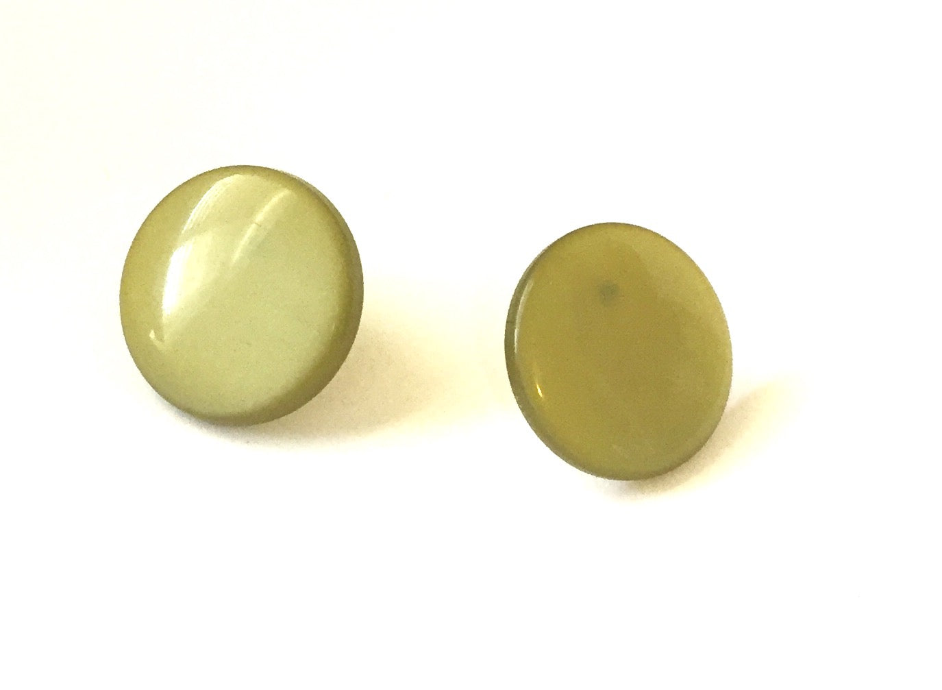 Moss Green Moonglow Beveled Disc Stud Earrings