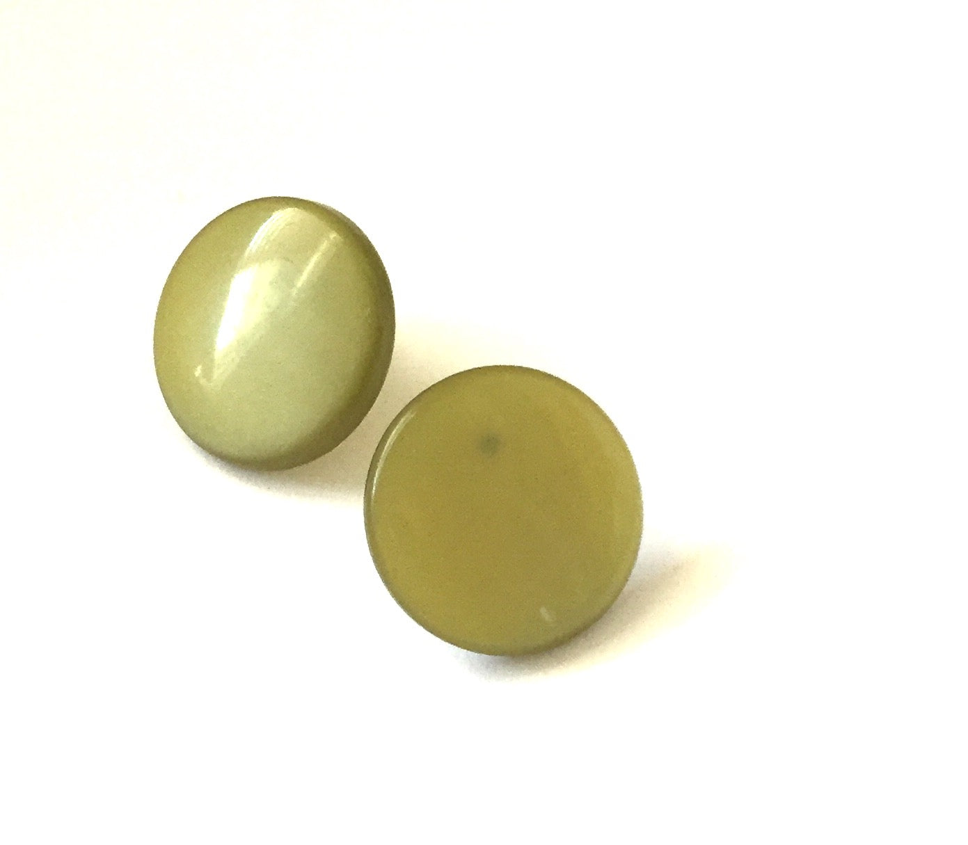 Moss Green Moonglow Beveled Disc Stud Earrings