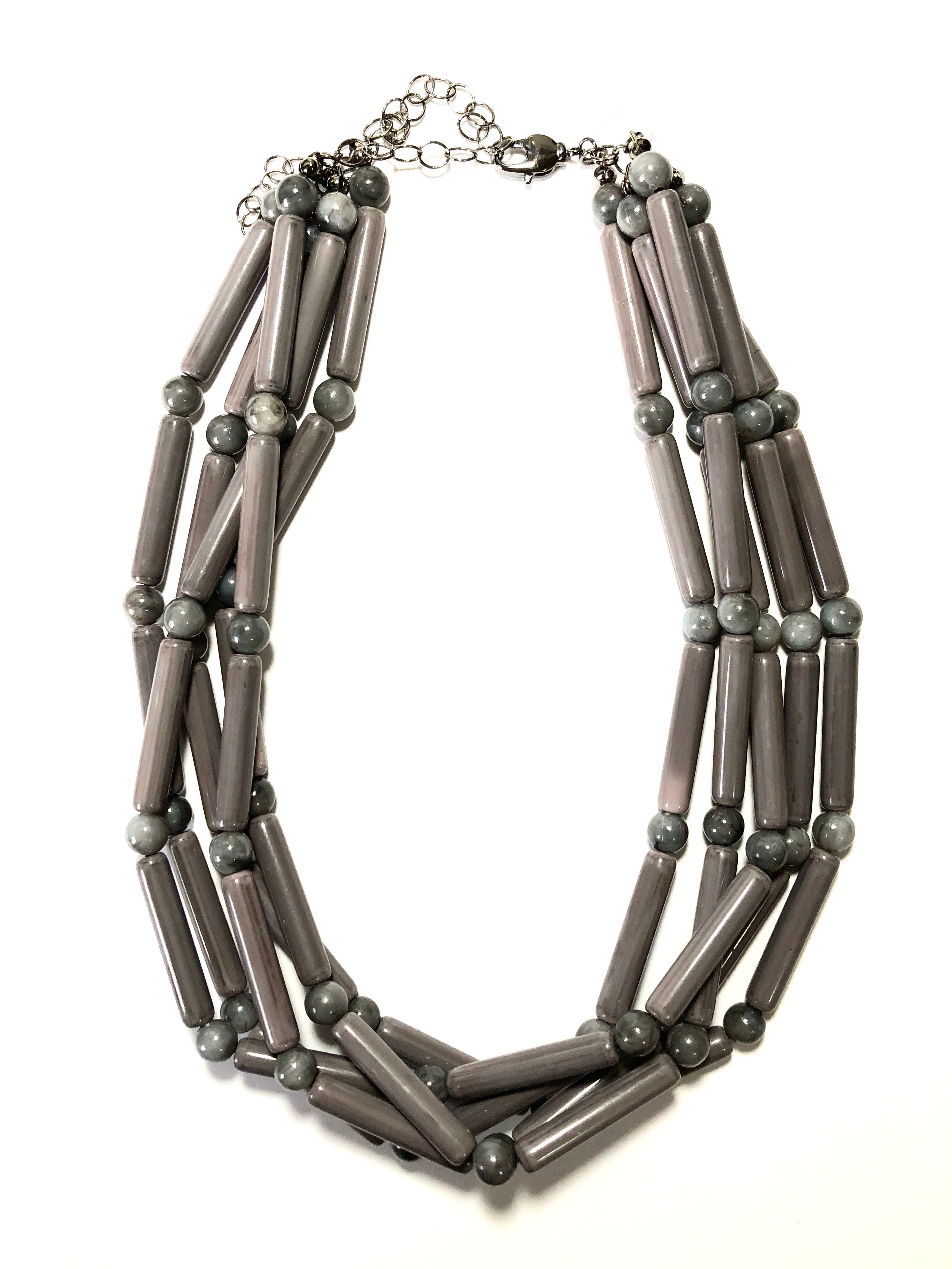 Grey Tube Beaded Sylvie Statement Necklace