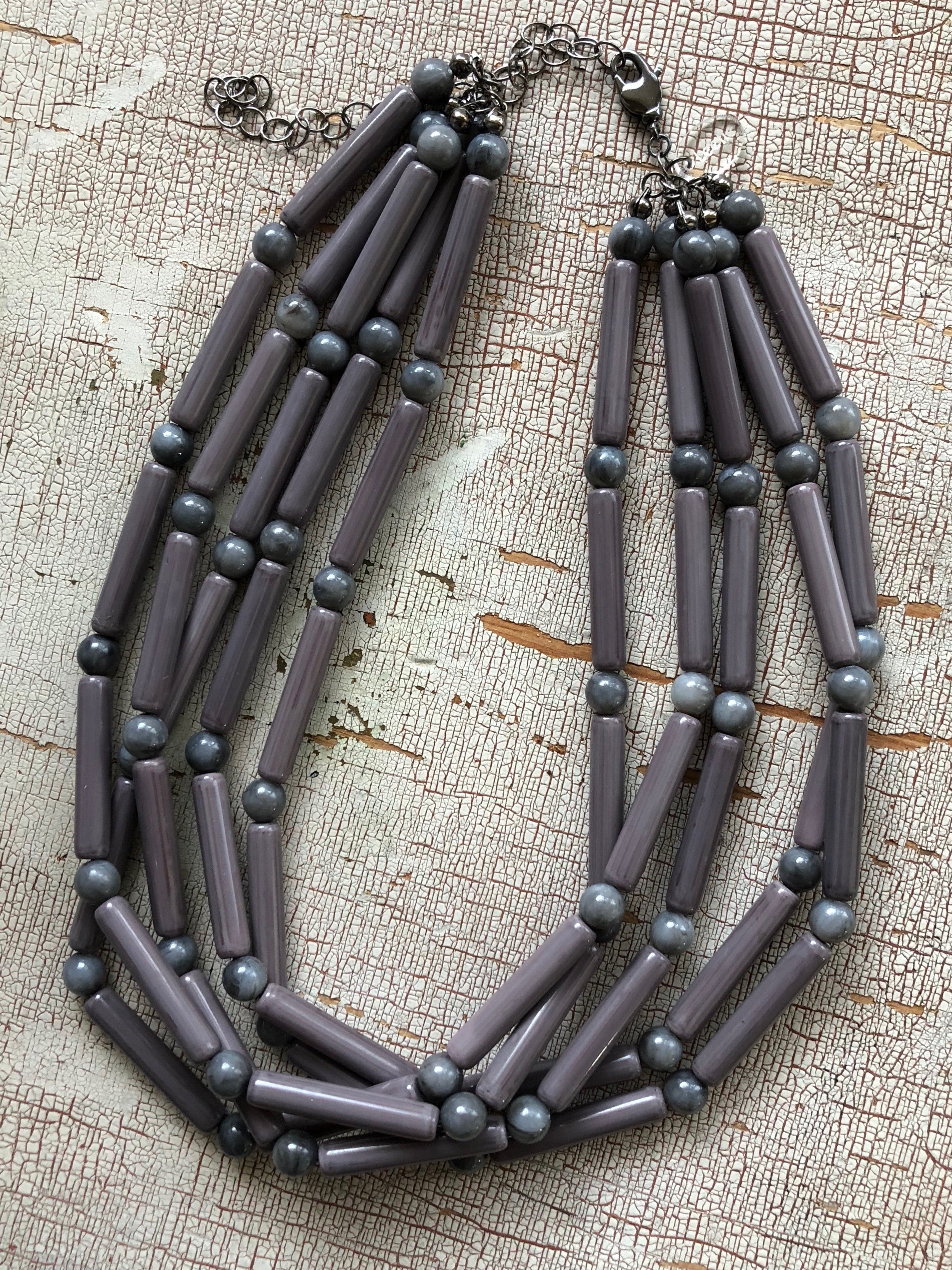 Grey Tube Beaded Sylvie Statement Necklace