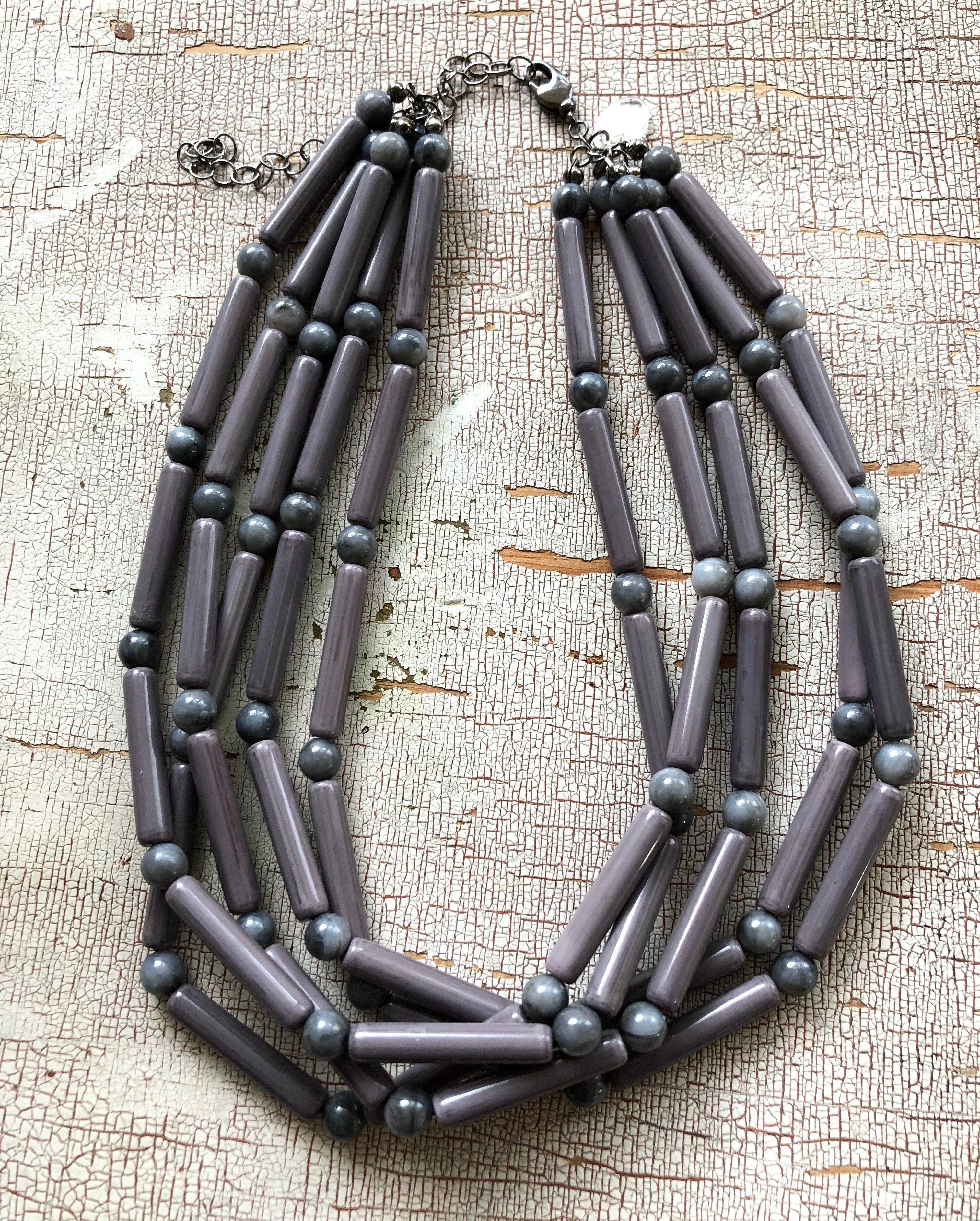 Grey Tube Beaded Sylvie Statement Necklace
