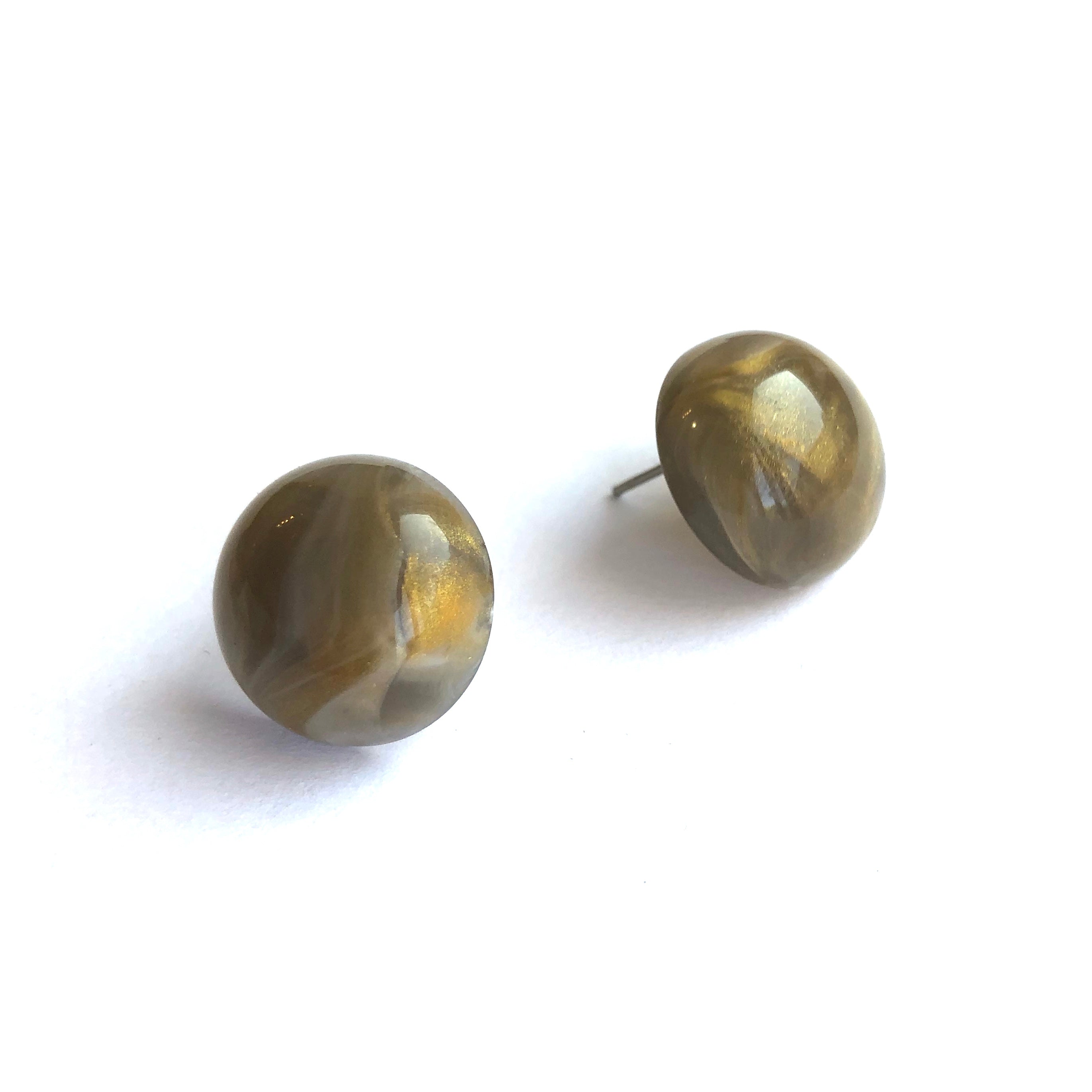 grey gold button studs