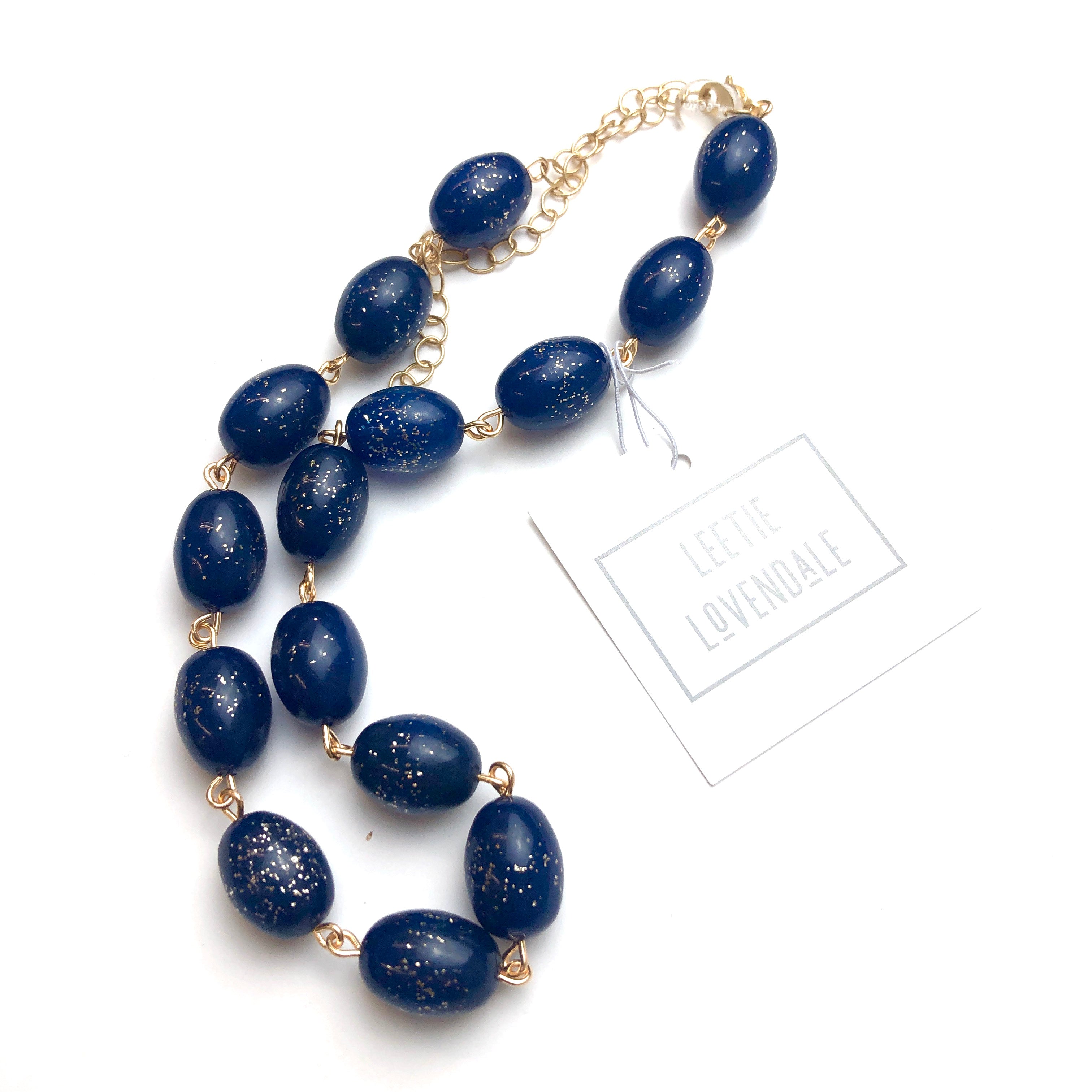 Navy Sparkle Bling Beaded Amelia Necklace *