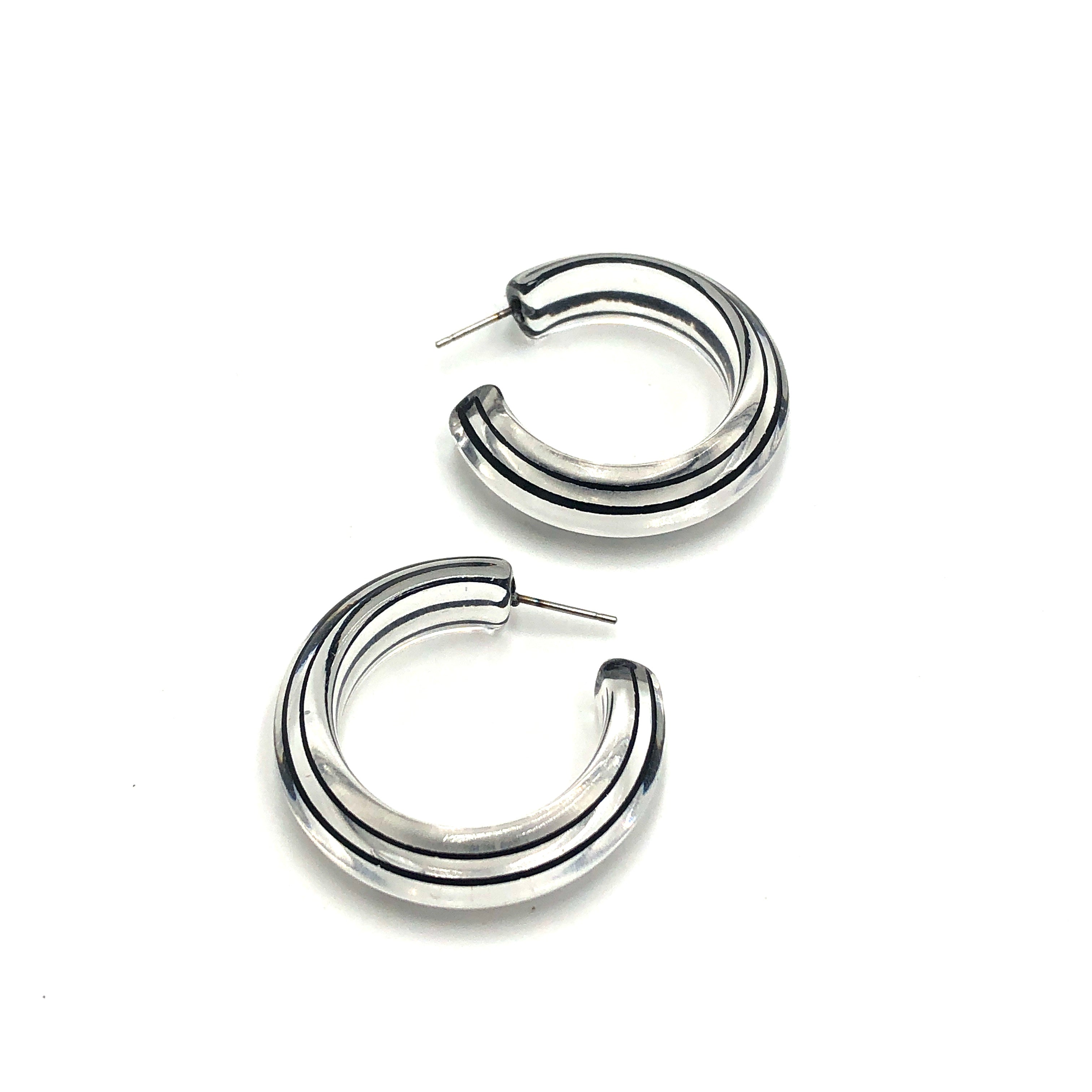 Clear & Black Pinstripe Hoop Earrings *As Is