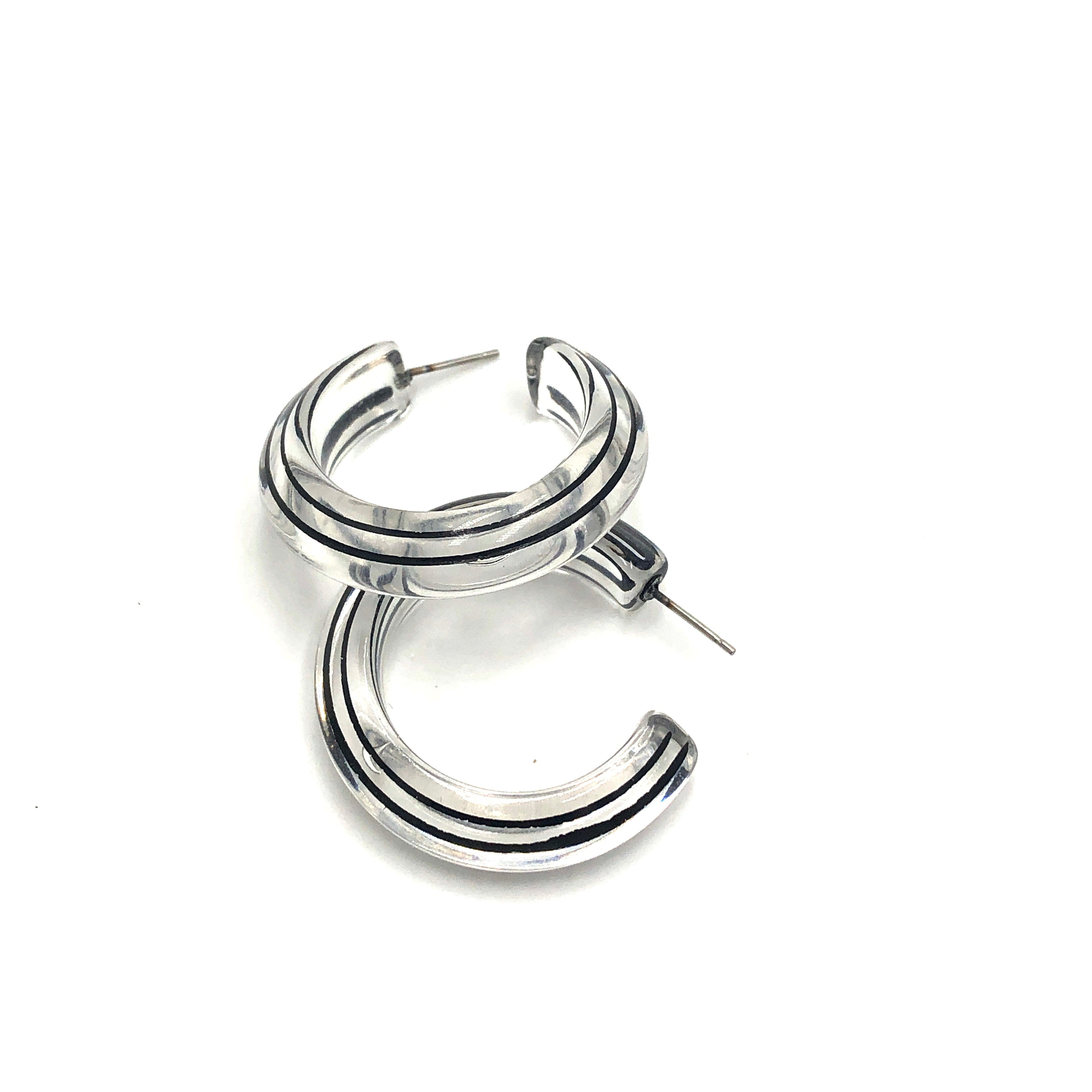 Clear & Black Pinstripe Hoop Earrings *As Is