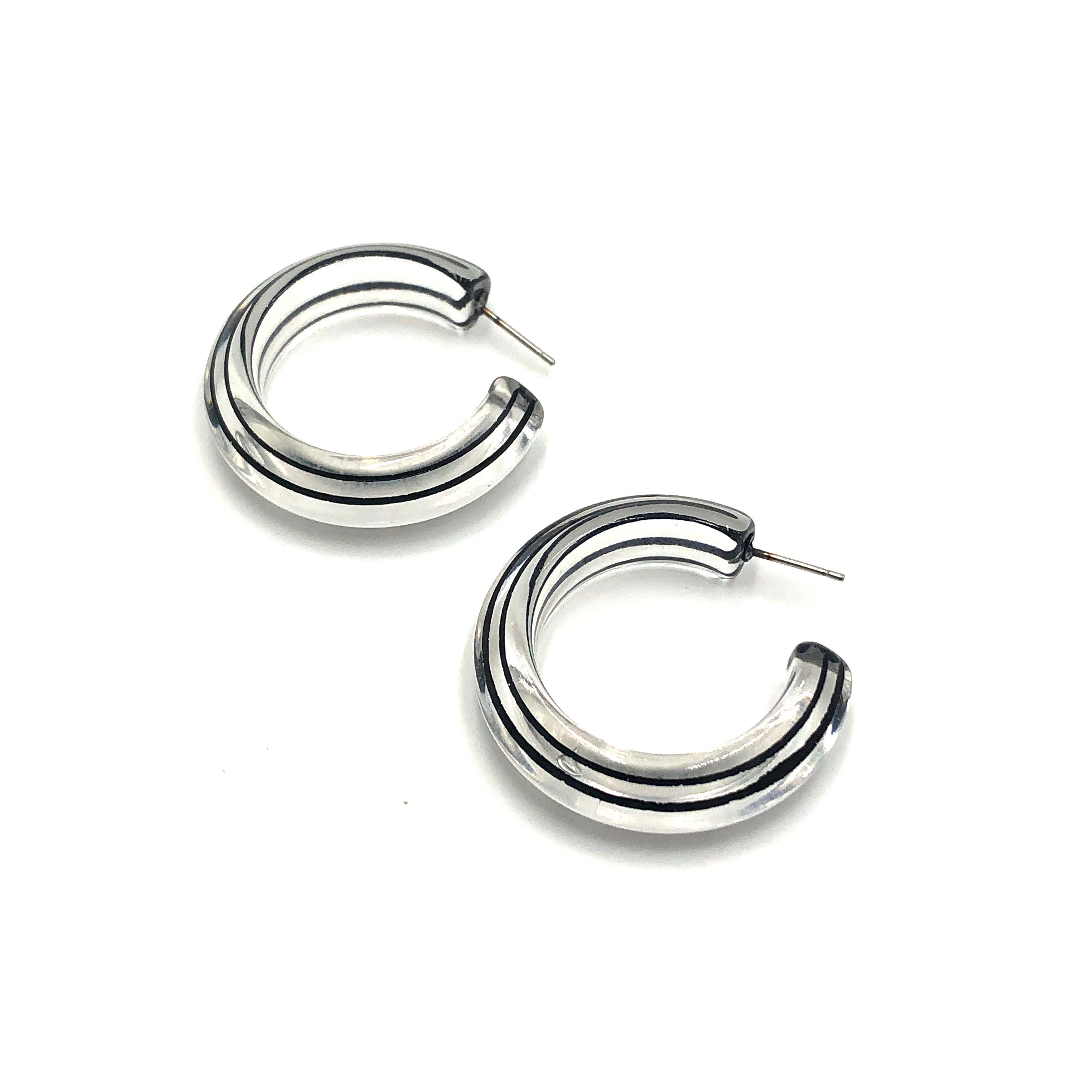 Clear & Black Pinstripe Hoop Earrings *As Is