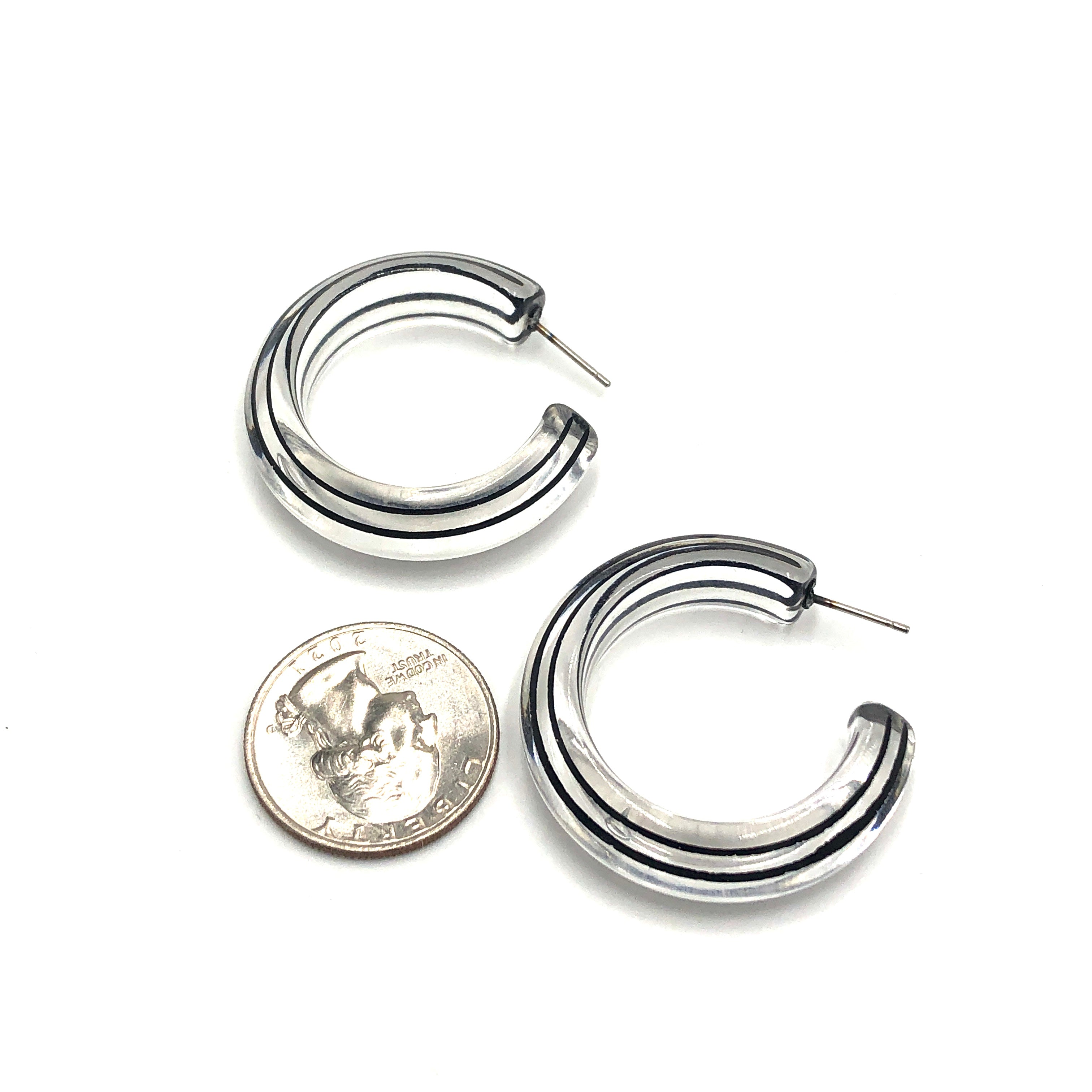 Clear & Black Pinstripe Hoop Earrings *As Is