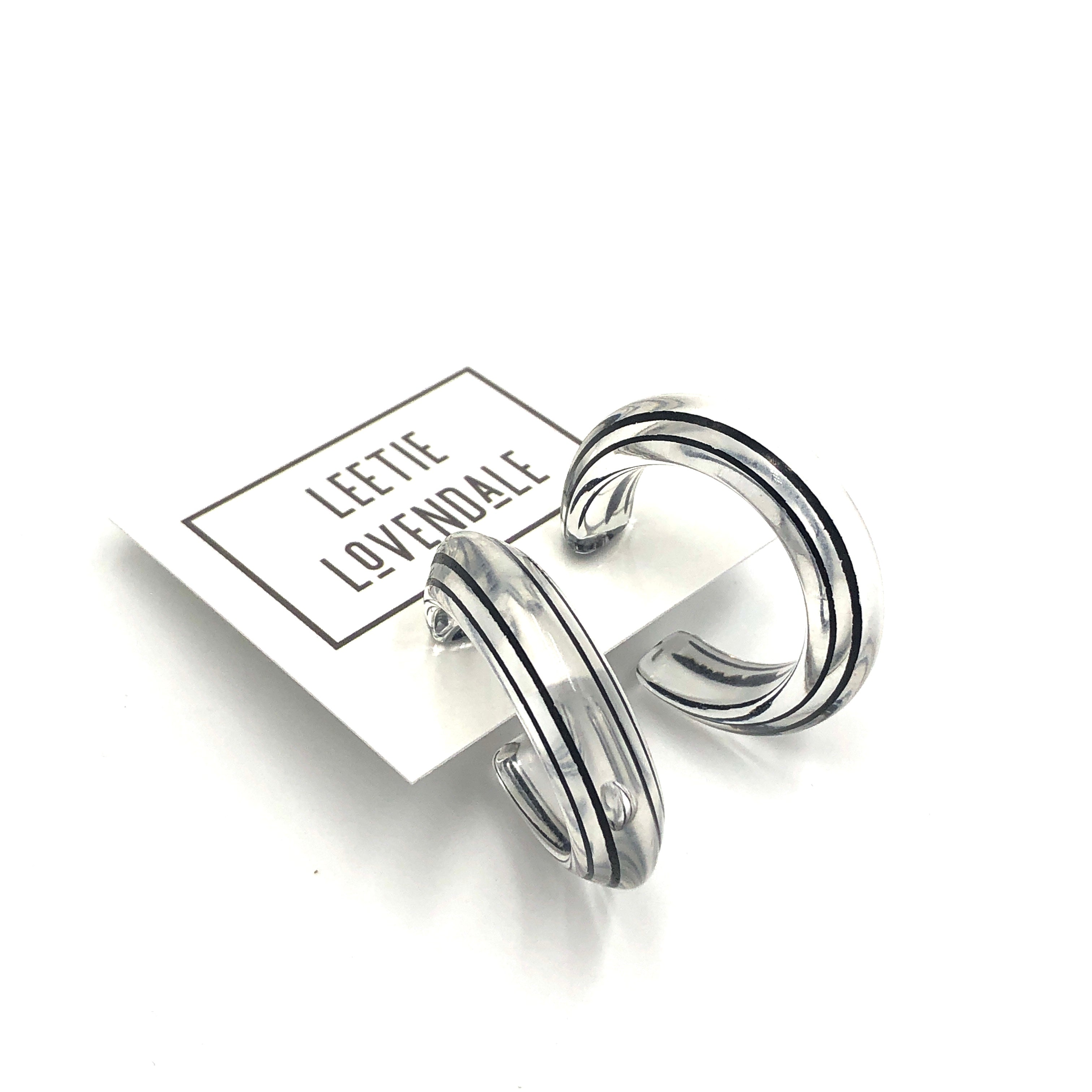 Clear & Black Pinstripe Hoop Earrings *As Is