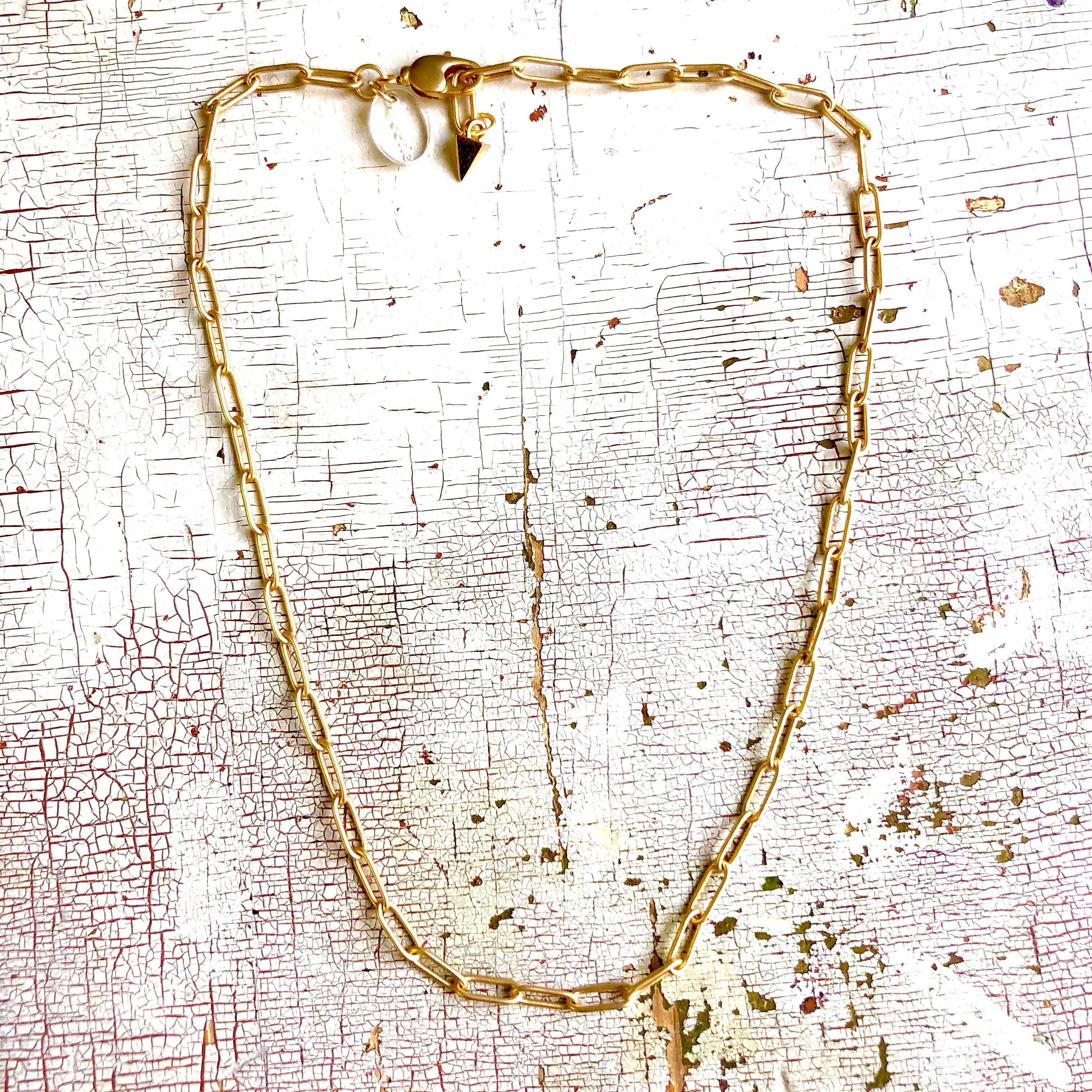 Frosted 24k Gold Paperclip Chain Layering Necklace - Shortie
