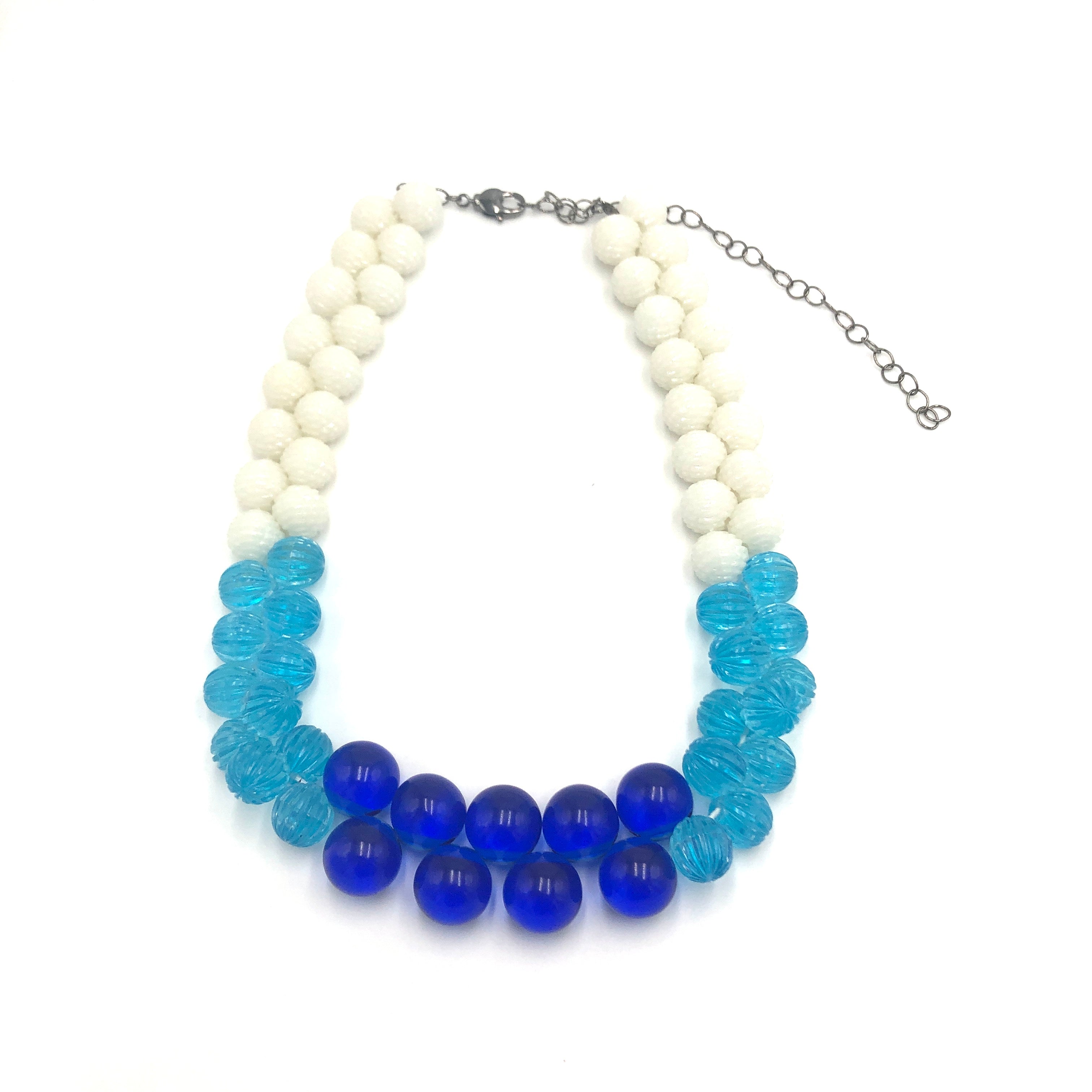 White & Aqua Blue Color-Block Button Dot Necklace