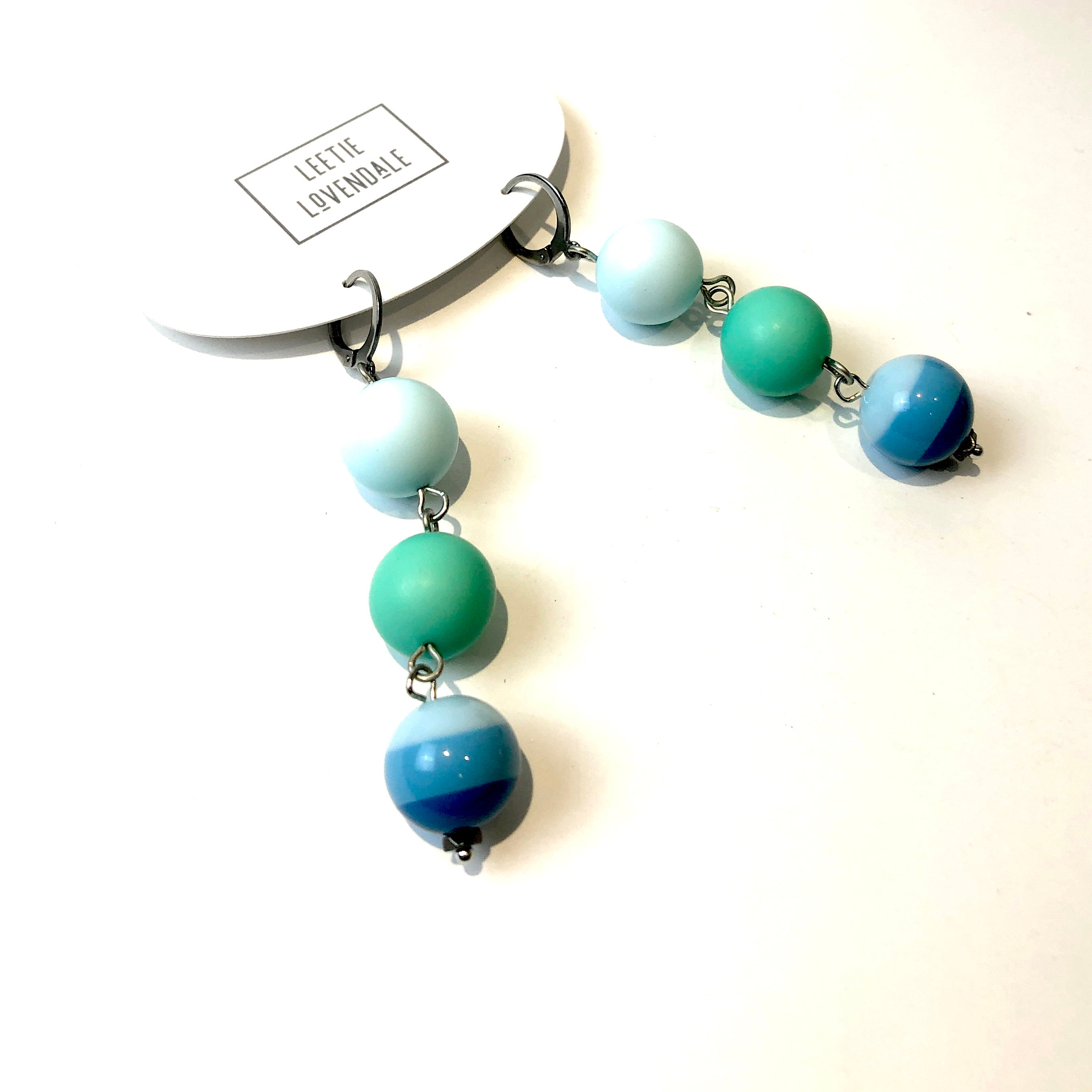 Blue 3 Bead Retro Girl Drop Earrings