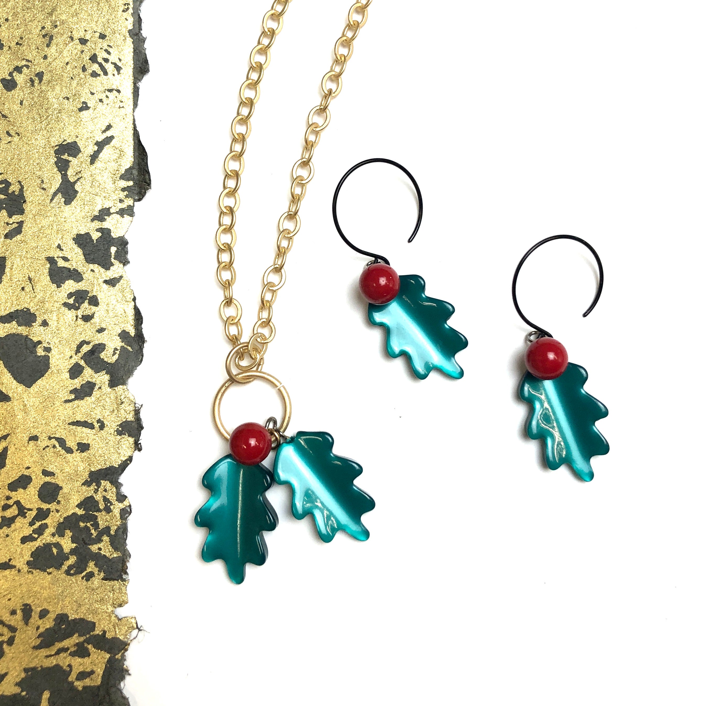 holly berry earrings and necklace