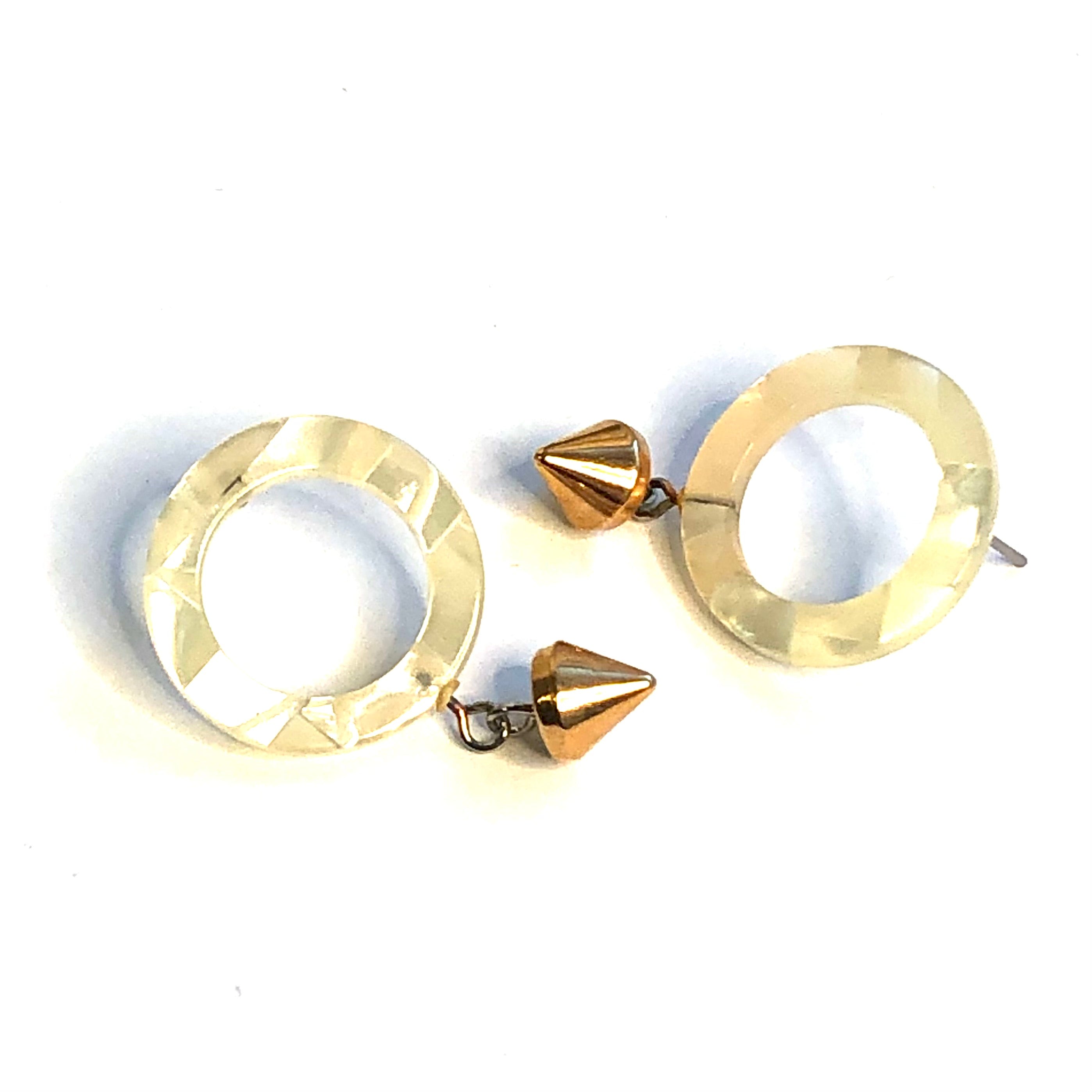 Gold Spike Drop & Shell Quilted Lucite Donut Drop Earrings