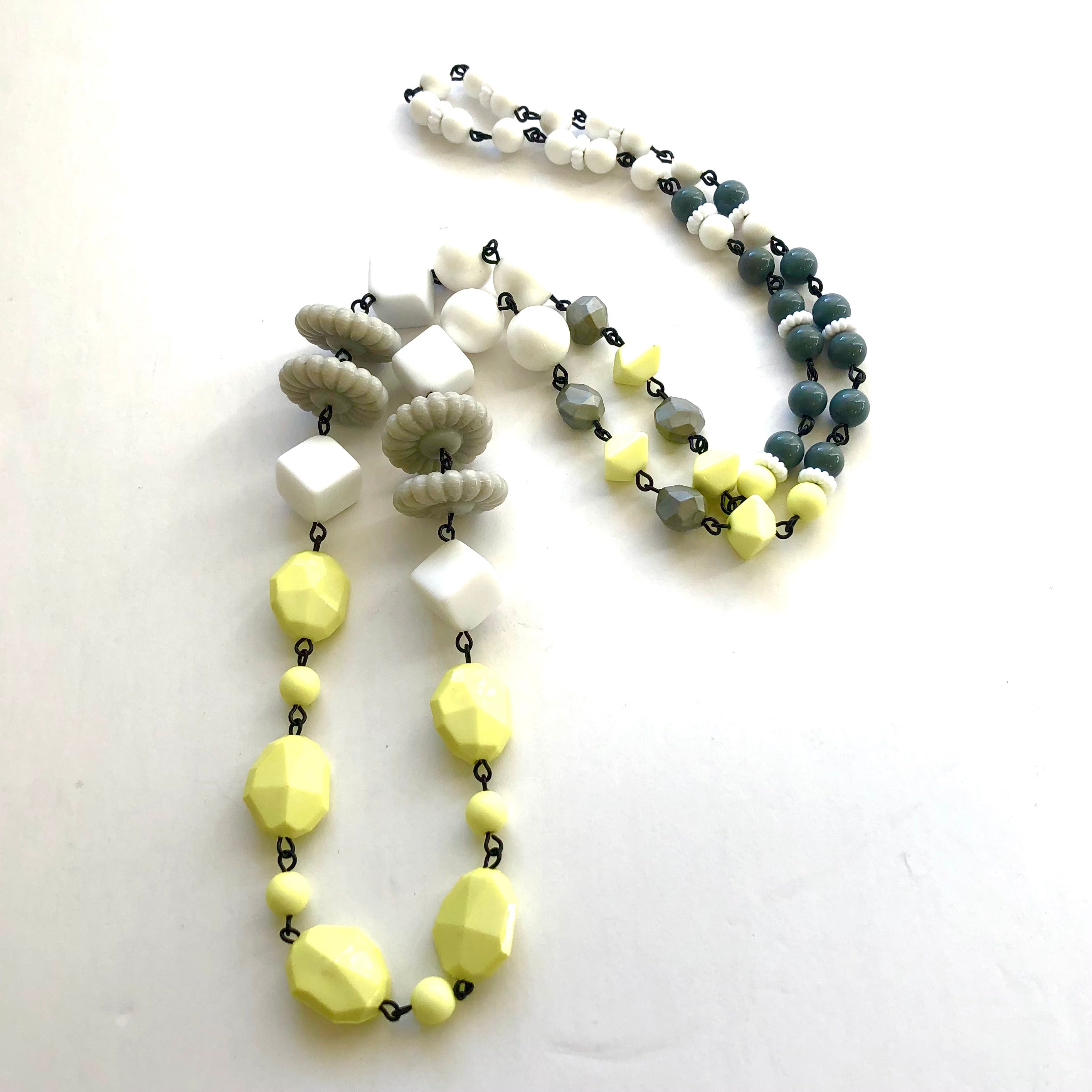 Neon Yellow & Grey Beaded Rosary Chain Rope Necklace