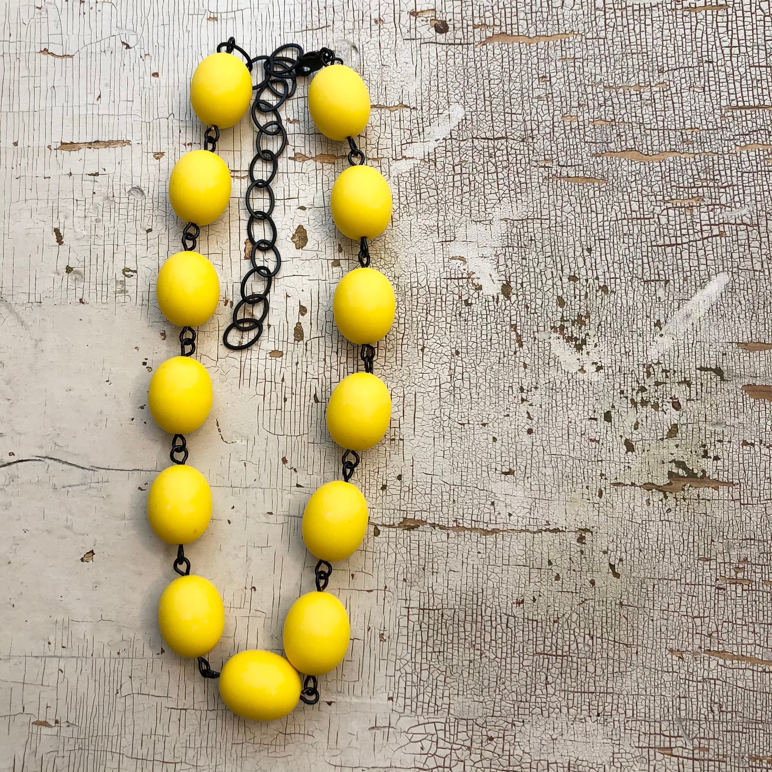 Yellow Matte Oval Beaded Amelia Necklace