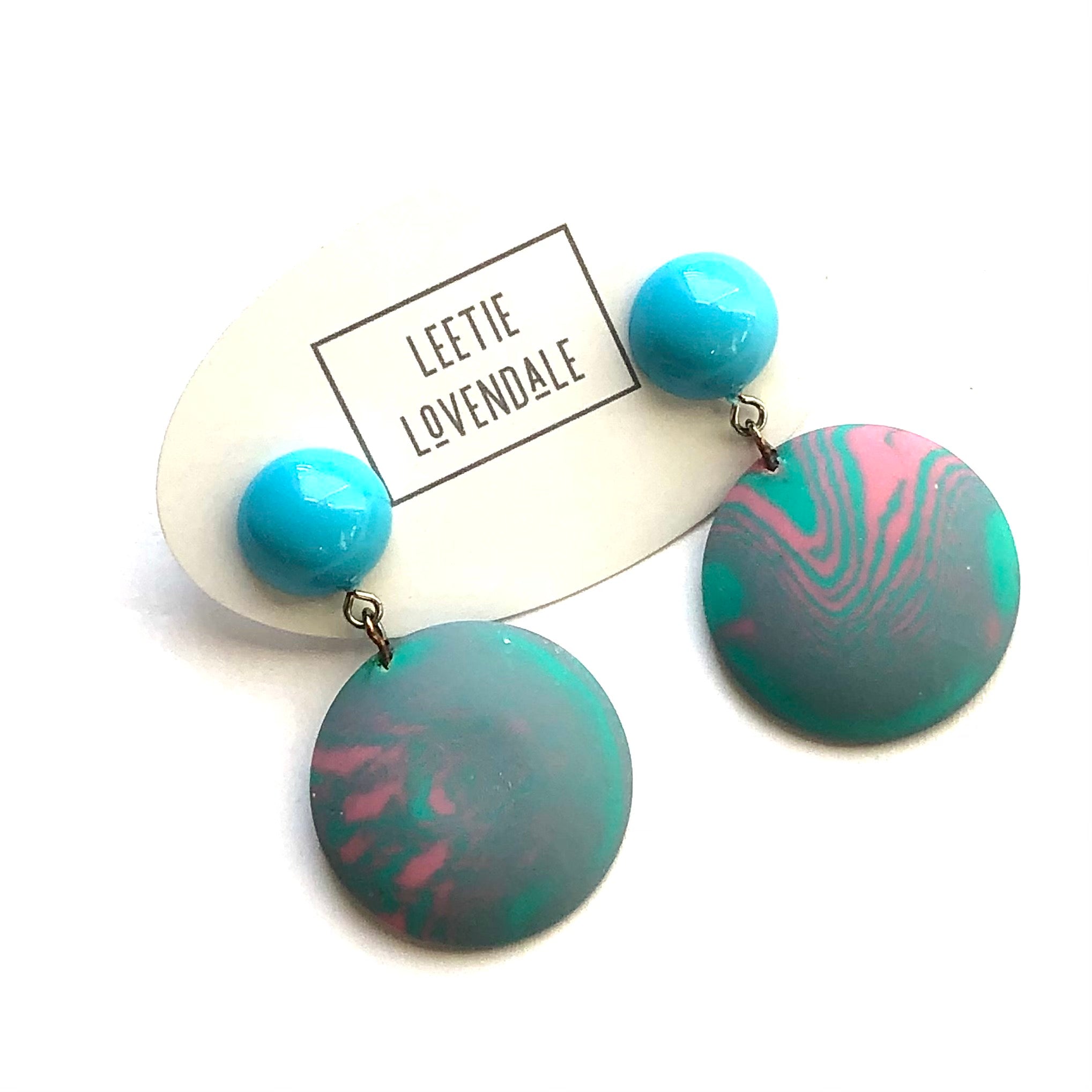 green marbled pink earrings