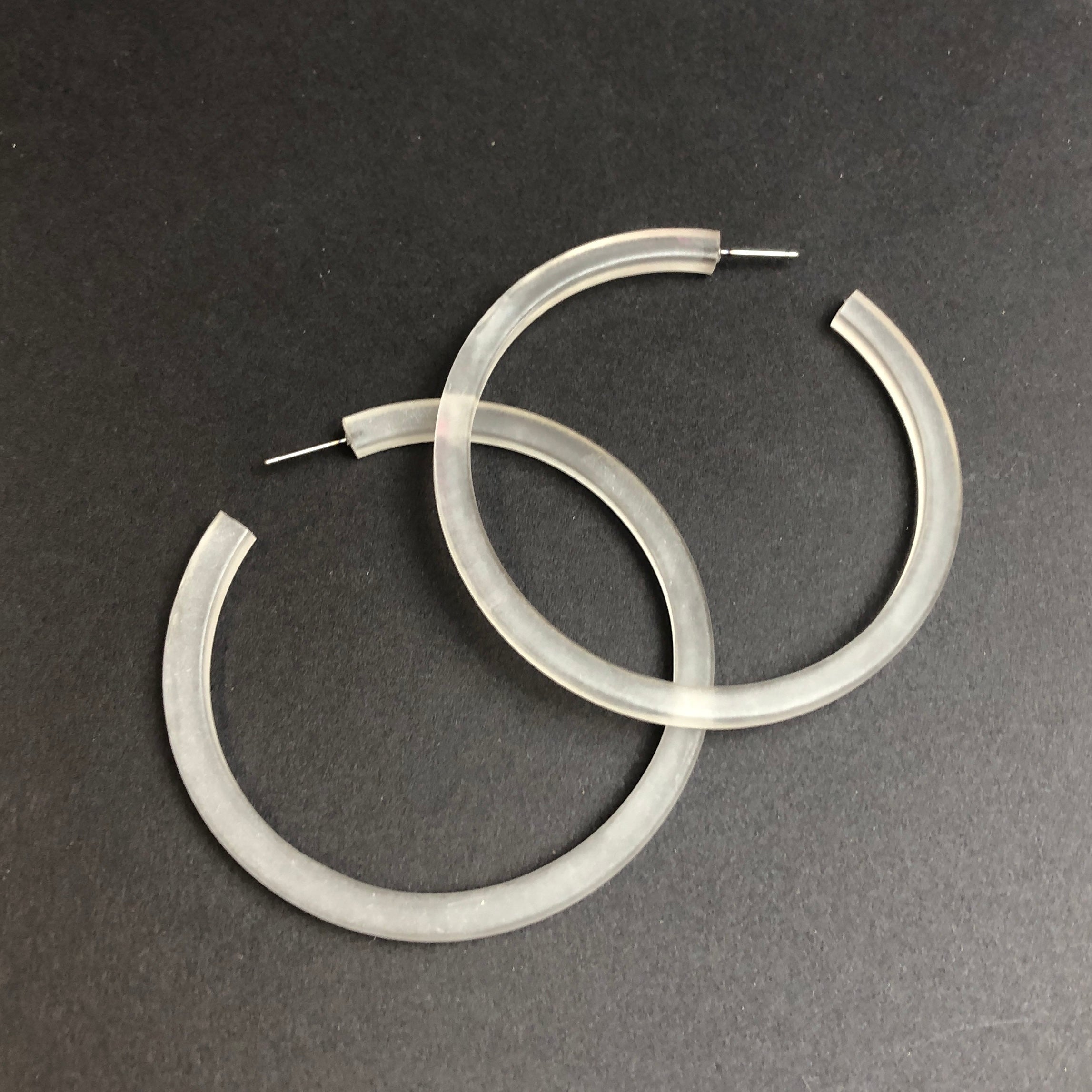 Frosted Clear Bangle Hoop Earrings 3 Inch *AS IS Final Sale