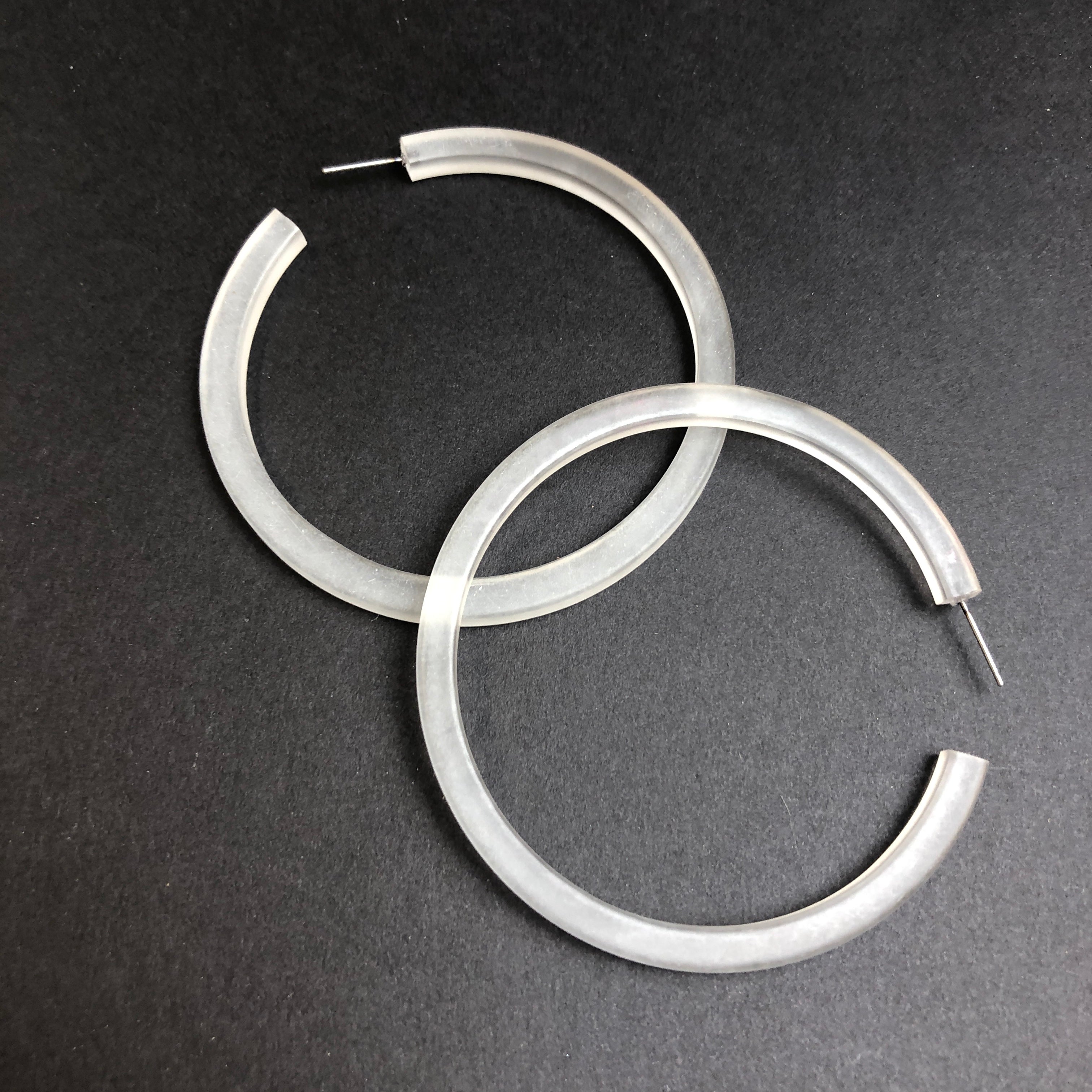 Frosted Clear Bangle Hoop Earrings 3 Inch *AS IS Final Sale