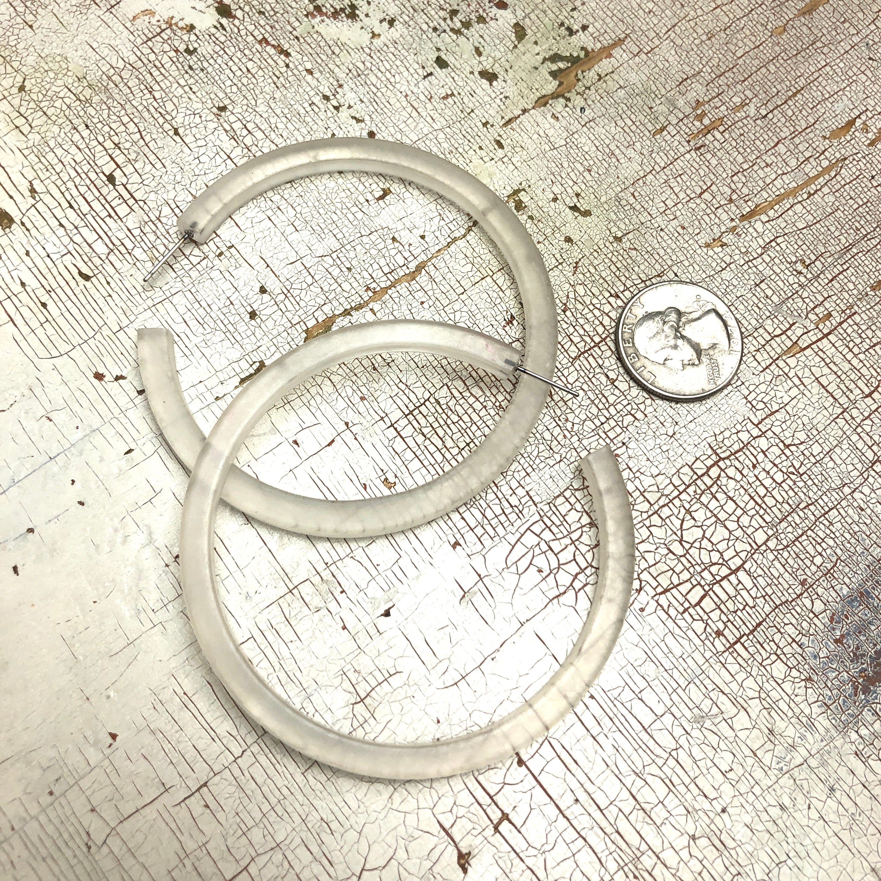 Frosted Clear Bangle Hoop Earrings 3 Inch